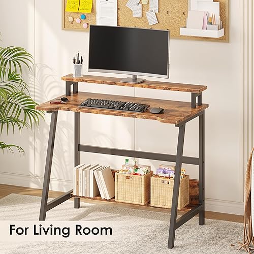 Miniatura 6 de ALISENED Escritorio de oficina pequeño de 31.5 pulgadas con almacenamiento, escritorio pequeño para espacios pequeños, escritorio compacto de