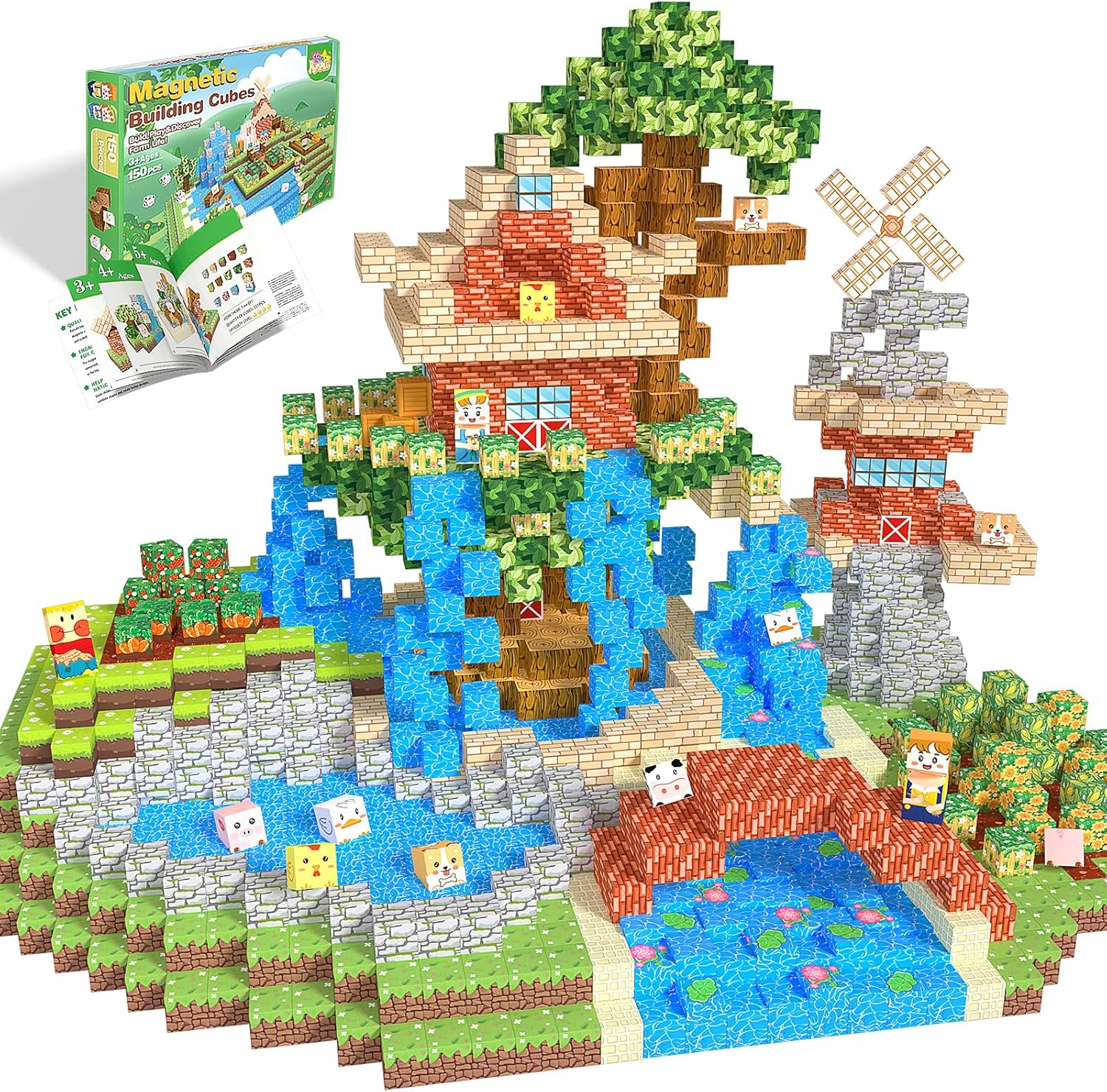 Rurvale Magnetic Blocks, Magnet Building Cubes, Preschool Montessori Educational Learning Sensory Toys for 3+ Year Old Boys Girls Birthday Gift, Toys for Kids Aged 3-5 and 4-8, 150Pcs