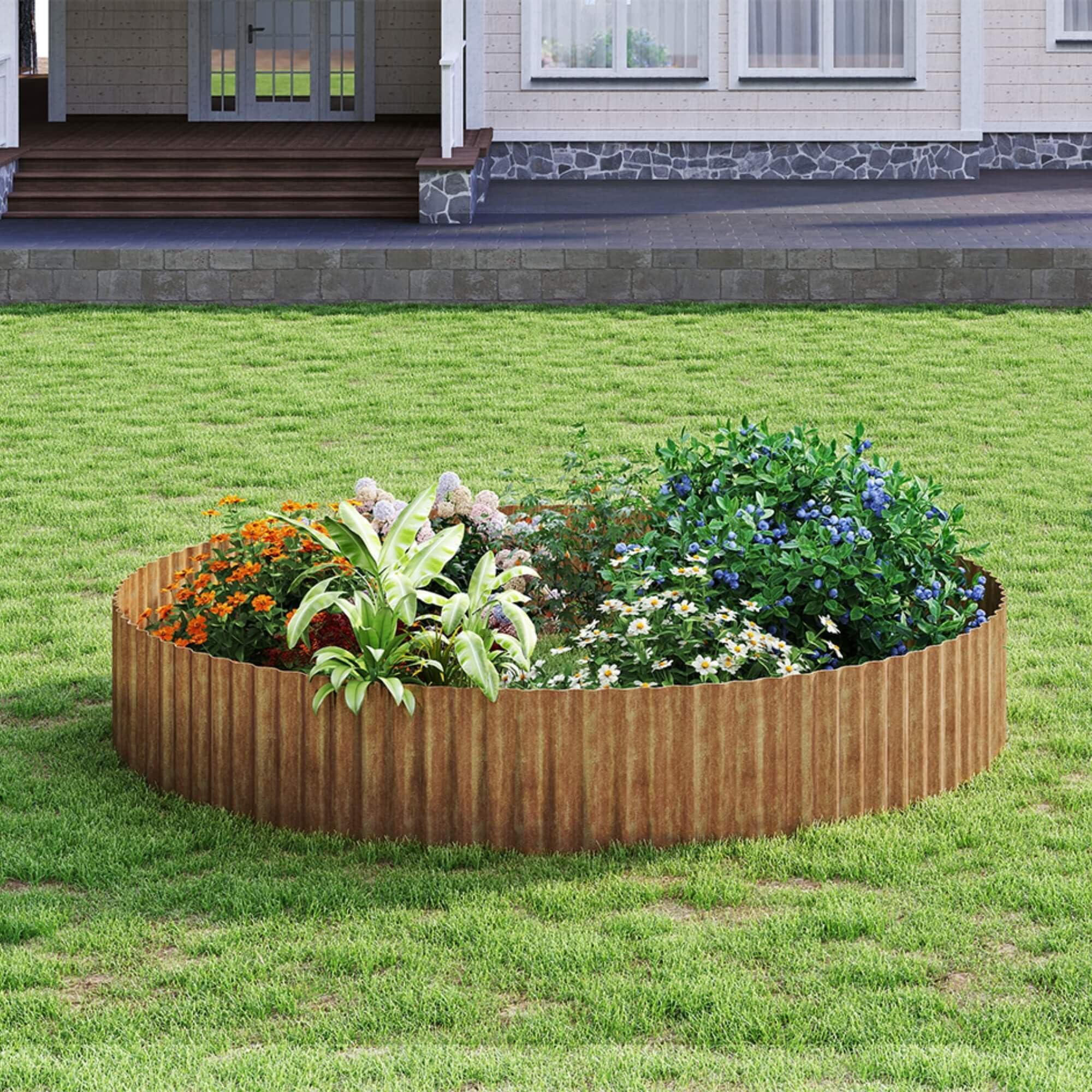 Cortenstahl Rasenkante Metall-Beeteinfassung for Garten - 30x1200cm Gewellte Beetumrandung zur DIY-Rasen, Blumenbeet und Landschaftsgestaltung (Echter Rost)