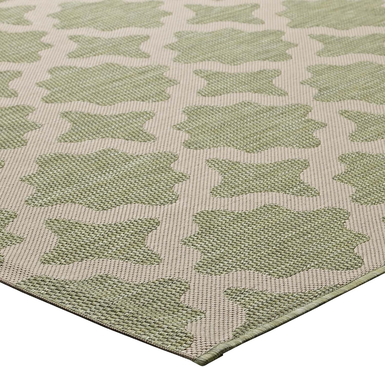 Modway Cerelia Moroccan Trellis 5x8 Indoor and Outdoor In Beige and Light Green