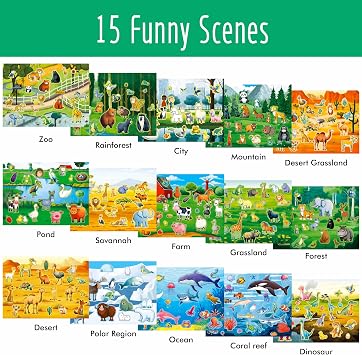 Animal Habitat Sticker Book, 780+ Stickers & 15 Animal Habitat Scenes, Side By Side Activity Book Funny Sticker Books Educational Game- Great for Toddlers, Kids, Boys & Girls