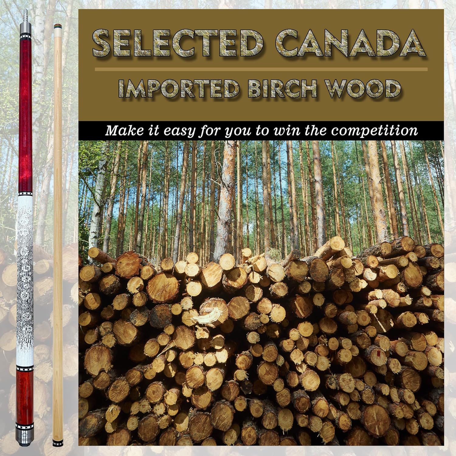 HomeSeason 58in Pool Cue Stick Canadian Maple Wood 13mm Tip - 18oz Perfect for Precision Play, Low Deflection Pool Cue for Enhanced Accuracy