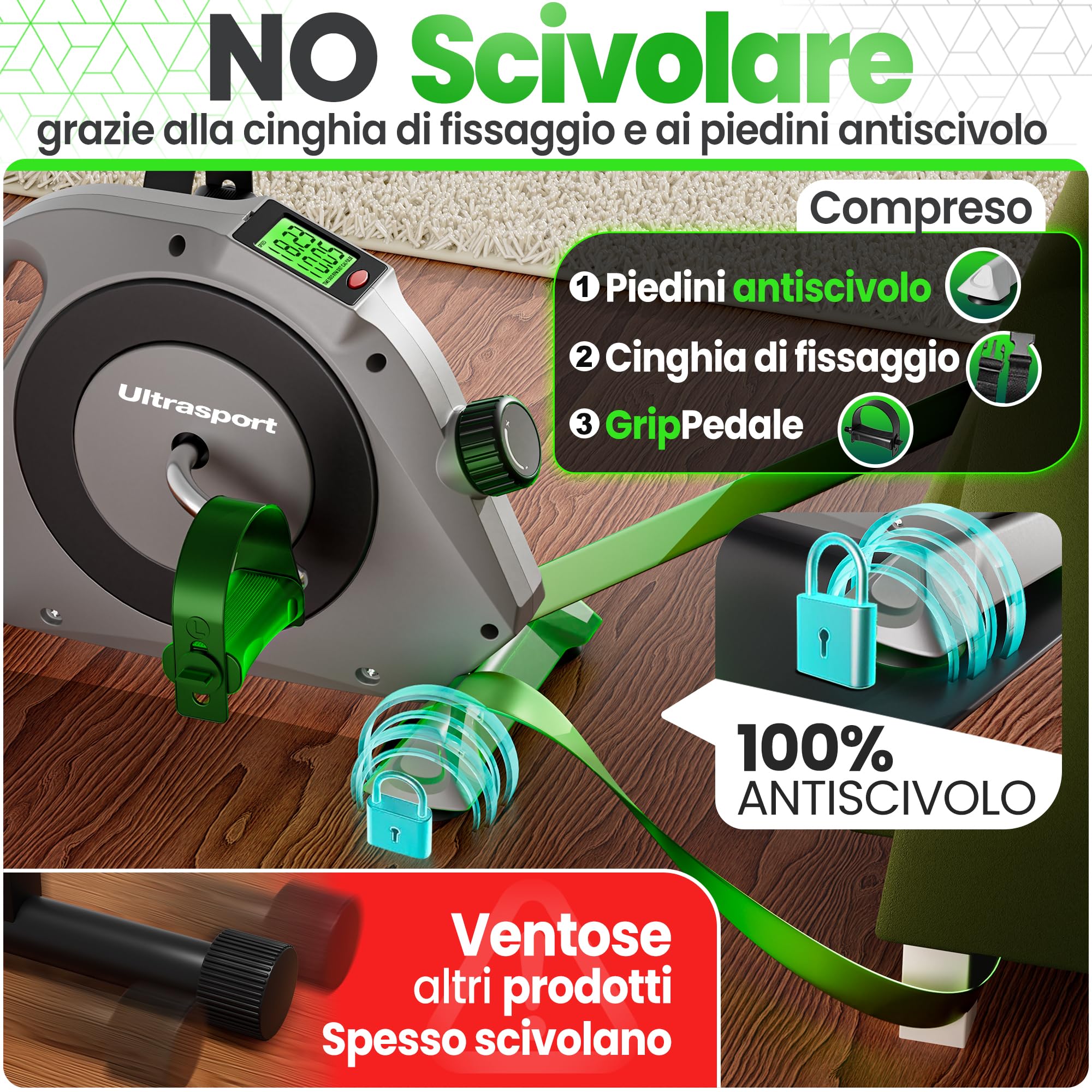 Ultrasport Mini Bici, Compact Cyclette Esercitatore, per Braccia e Gambe Esercitatore a Pedale, Ideale per Anziani