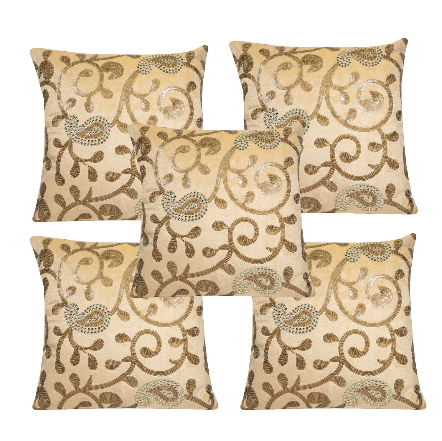 Buy Beige Velvet Cushion Cover 16 * 16 Set of 5 II Color Expression