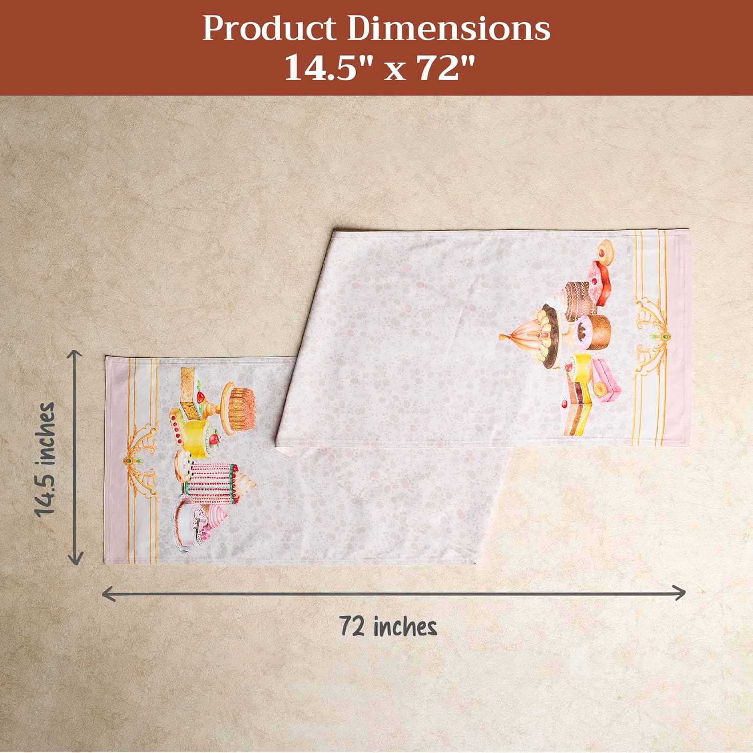Maison d' Hermine Tablerunners 100% Combed Cotton Premium Table Runner Decorative Table Cover, Home, Dining, Cocktail Party & Camping, Pastries (Double Layer) - (14.50"x72")