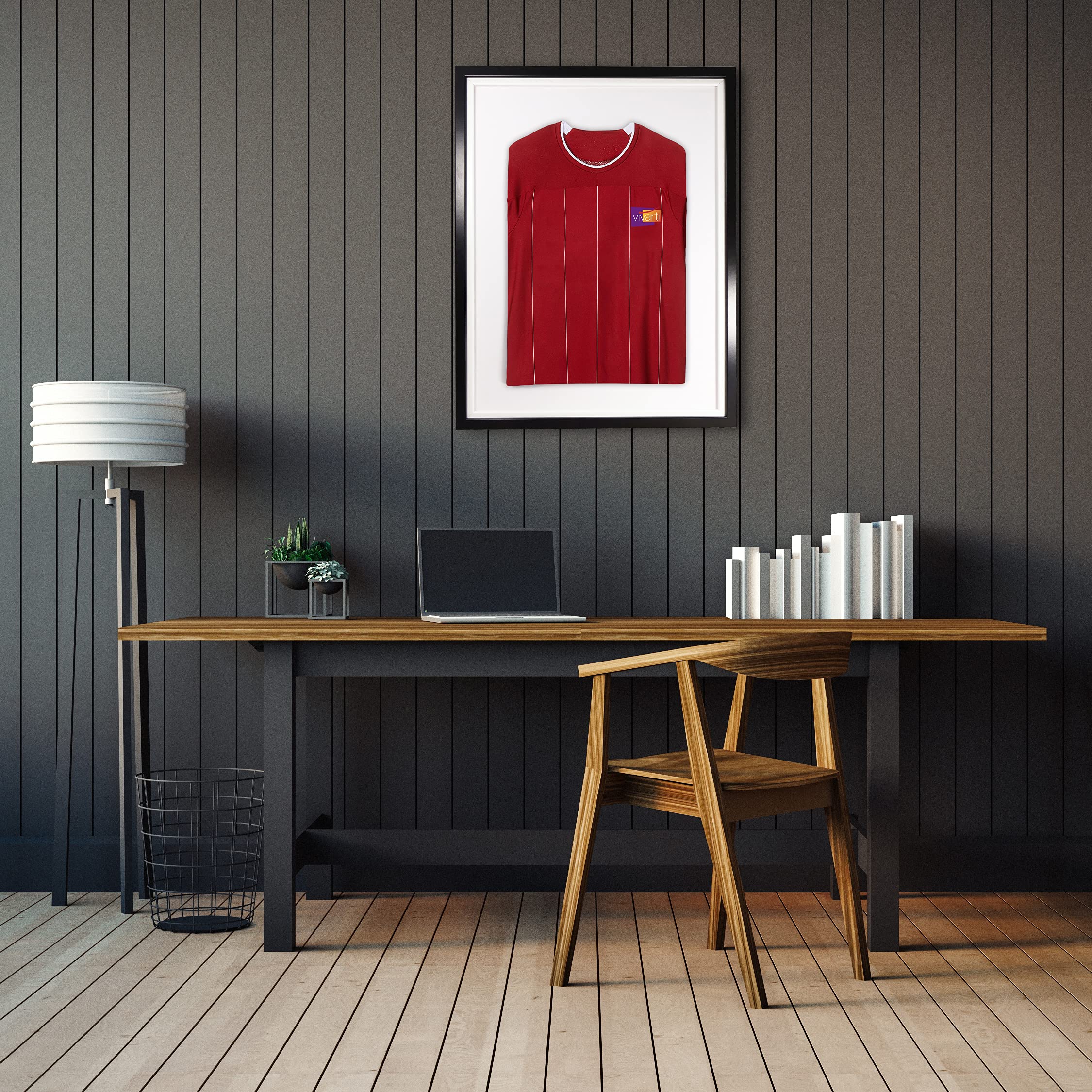 Vivarti DIY-Rahmen für Sportshirts, 60 x 80 cm, Schwarzer Rahmen, weißer Innenrahmen, weiße Rückwandkarte