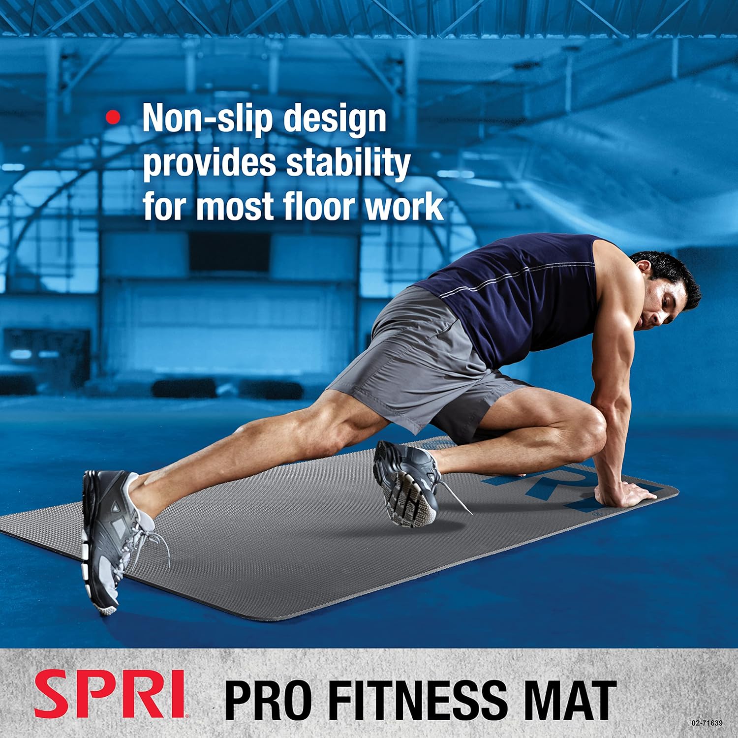 SPRI 12mm Pro Fitness Matt - Thick Exercise Mat for Floor Workouts, Sit-Ups, Push-Ups, Stretching, Toning, and General Fitness - Non-Slip Texture, Cushioned, Portable Rolling Mat with Carrying Strap
