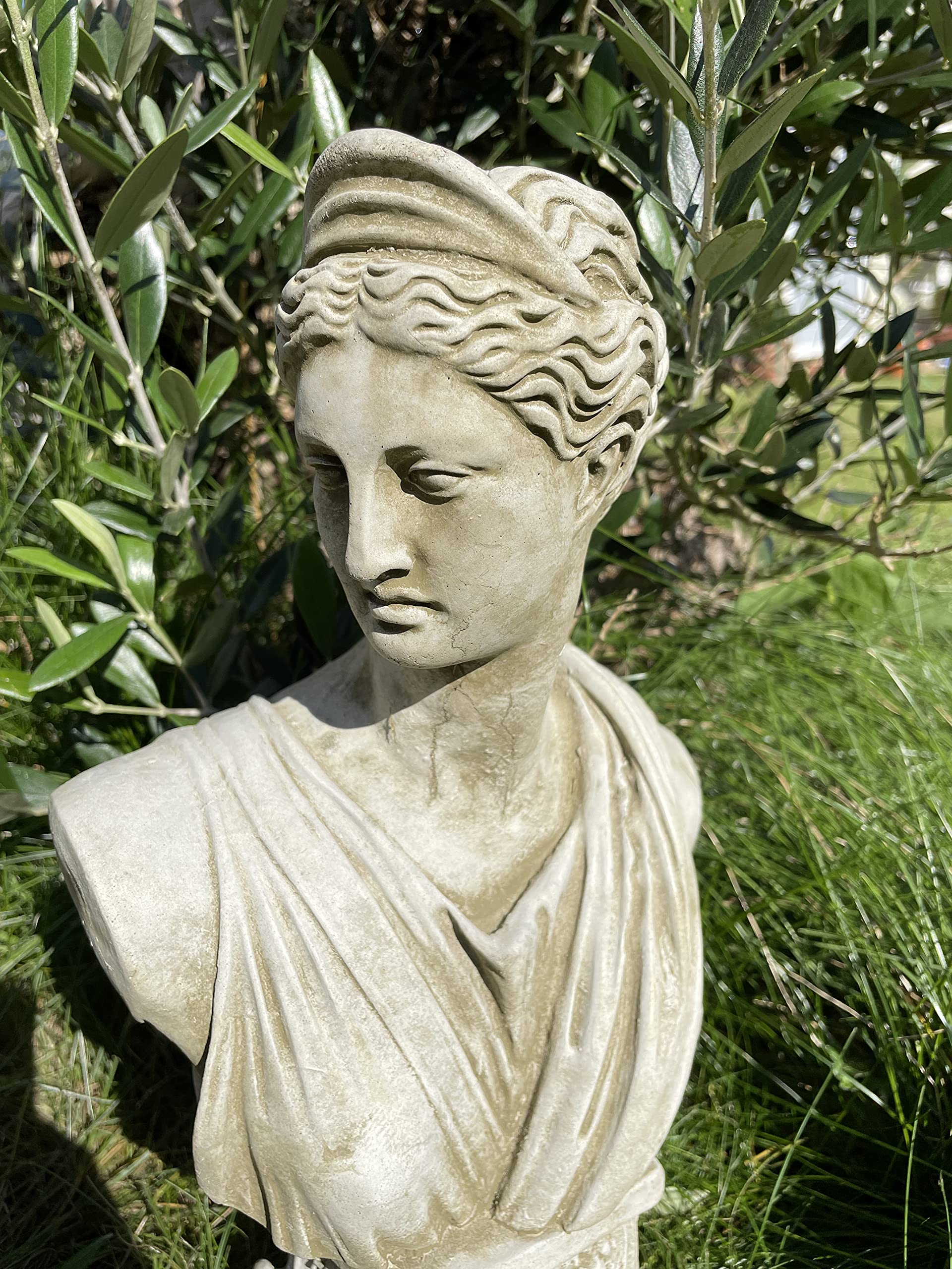 Busto de piedra de Atenea | Estatua de diosa griega en piedra reconstruida de hormigón para decoración de jardín al aire libre