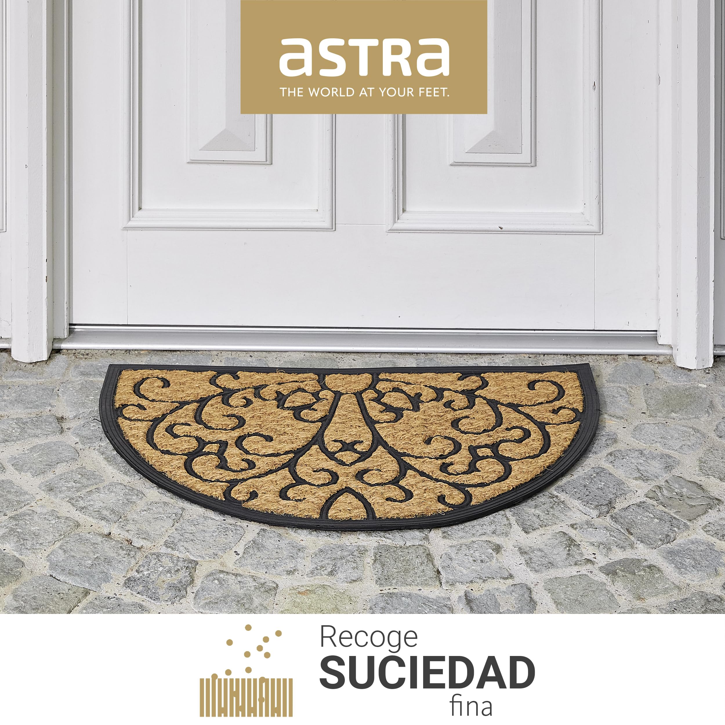 Astra Felpudo de Exterior Antideslizante Resistente a la Intemperie - Coco Deluxe Felpudo de Goma y Coco Antibacteriano - atrapa Suciedad 45x75 cm Set de 2 Relieve Media caña