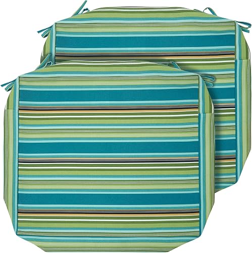 Outdoor Cushion Covers Set of 2, 24x22x4 Inch, Water Resistant Deep Seat Chair Cushion Slipcover with Ties for Patio Garden Balcony (Replacement Cover Only), Green Stripe,