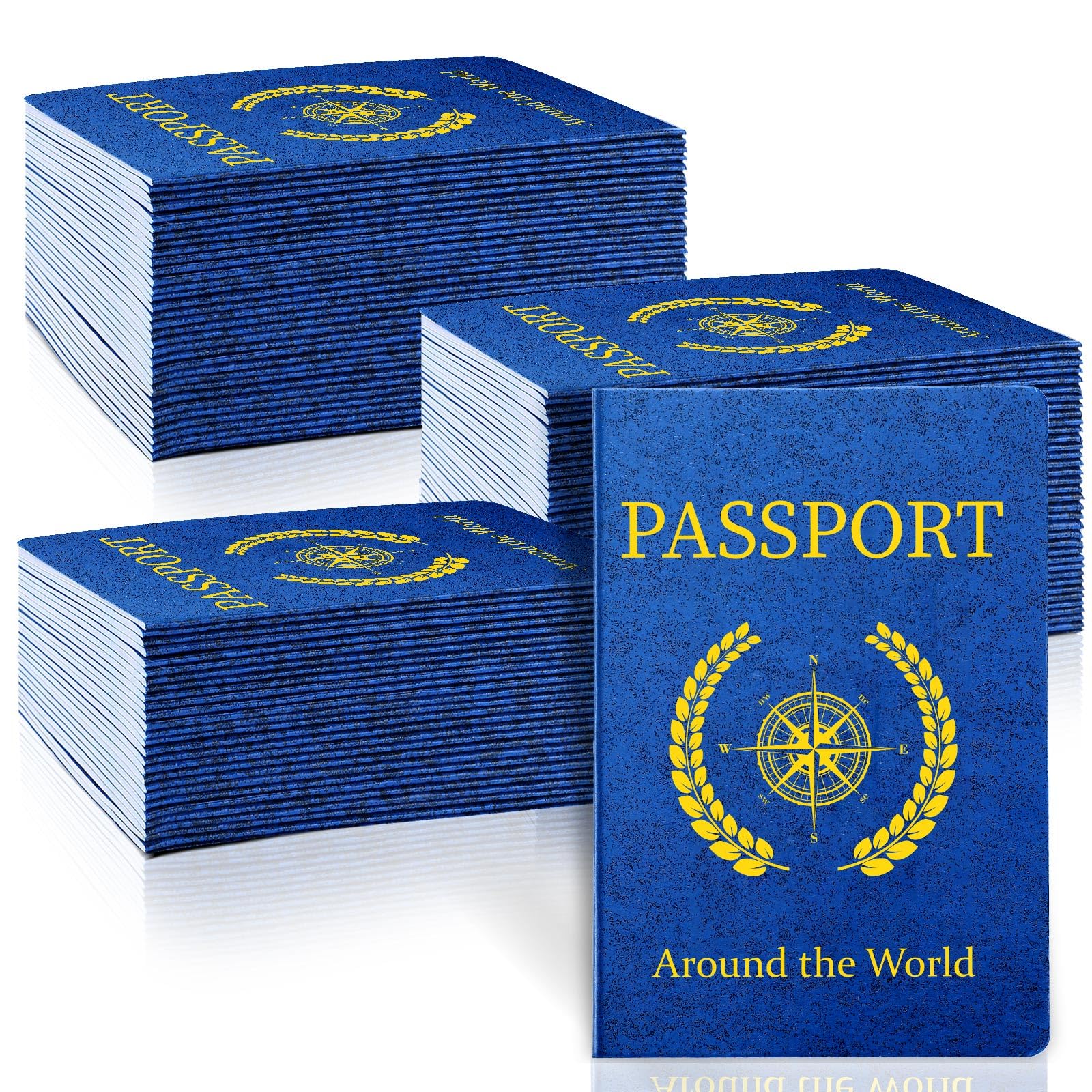Woanger 150 cuadernos de pasaportes en blanco, cuaderno de pasaporte azul de 4 x 5.5 pulgadas, diario de viaje a granel para niños, actividades escolares, proyectos temáticos (estilo novedoso)