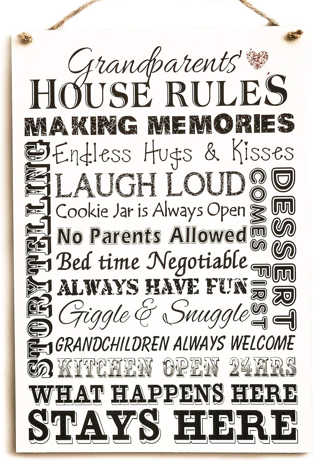 MissyJulia Ltd Grandparents House Rules Wooden Plaque, Personalised Grandparents Gift, Wall