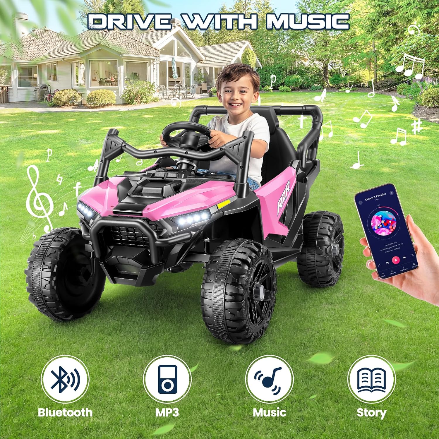 Hikole 24 Volt Ride on Toys for Big Kids, Electric Ride on Car with Remote Control for Ages 3-8, Shock Absorbers, Safety Belt, Horn, Music & LED Lights, 2x200W Powerful Motor, Pink