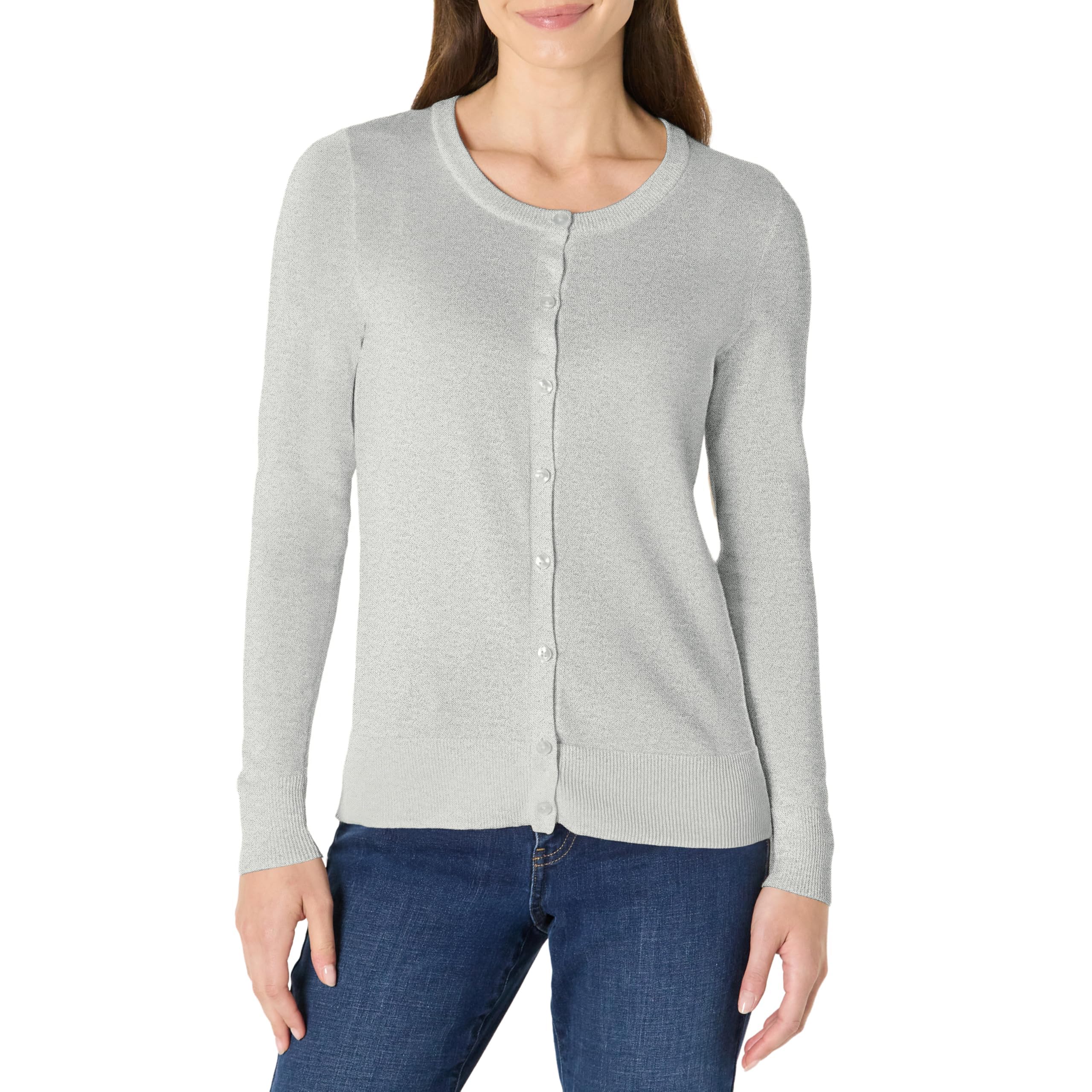 Amazon Essentials Women's Lightweight Crewneck Cardigan Jumper (Available in Plus Size), Grey Heather, XL