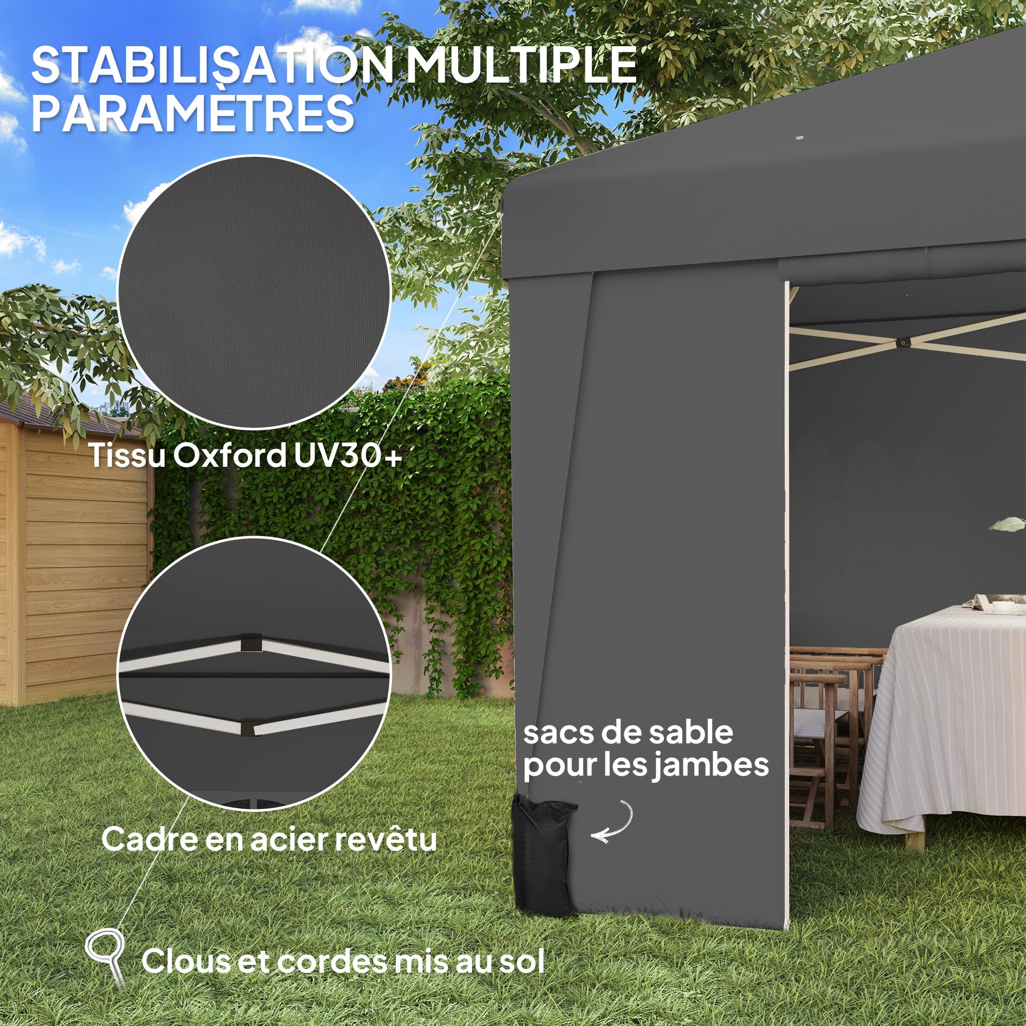 Outsunny Tonnelle de Jardin Pop-Up Pliante Anti-UV 30 + 3 x 3 m Gris Foncé | Tonnelle Barnum, Tente de Réception, avec Fenêtres, Parois Latérales, Sac de Transport, Sacs de Sable