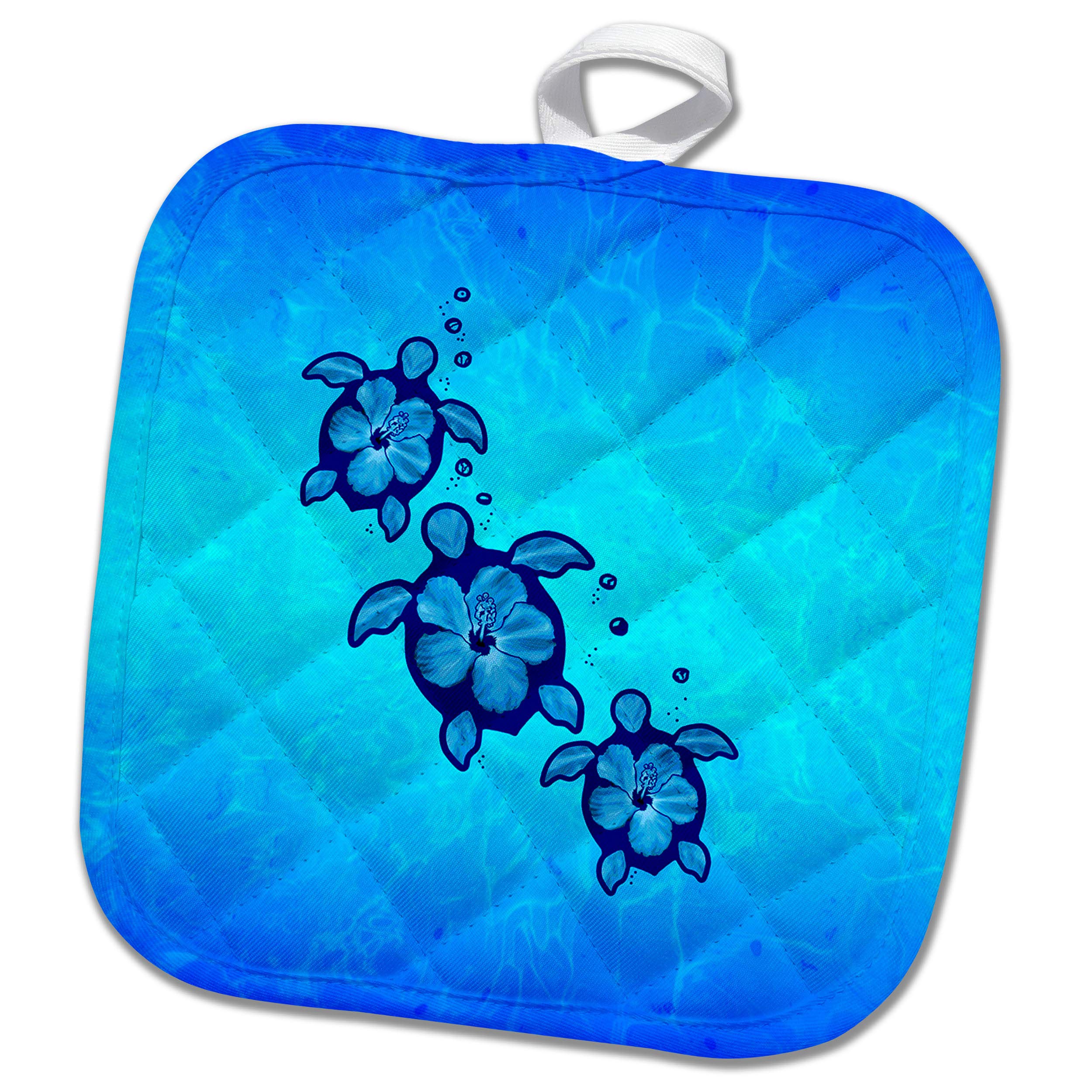8x8 Potholder - Three Colorful Hawaiian Honu sea Turtle Symbols in Ocean Blues. Creative Studios – Turtles