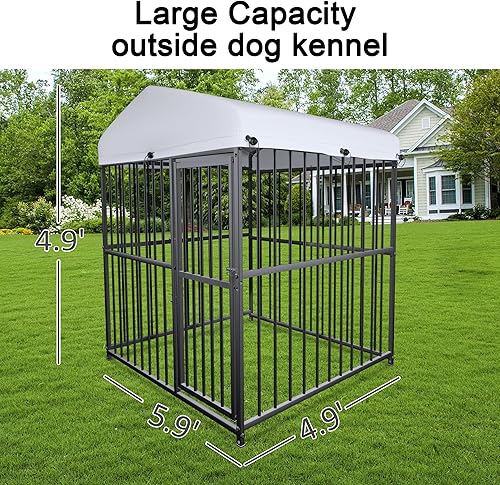 Miniatura 3 de LUCKYERMORE Perrera grande de hierro forjado para exteriores, antioxidante, desmontable, fácil montaje, corrales para perros con cubierta