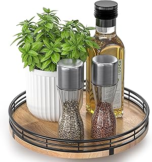 9" Oak Wood Lazy Susan Turntable Organizer for Cabinet, Round Wooden Farmhouse Lazy Susan Organization and Storage for Dining Table, Pantry, Kitchen, Countertop, Cupboard,Home Decor