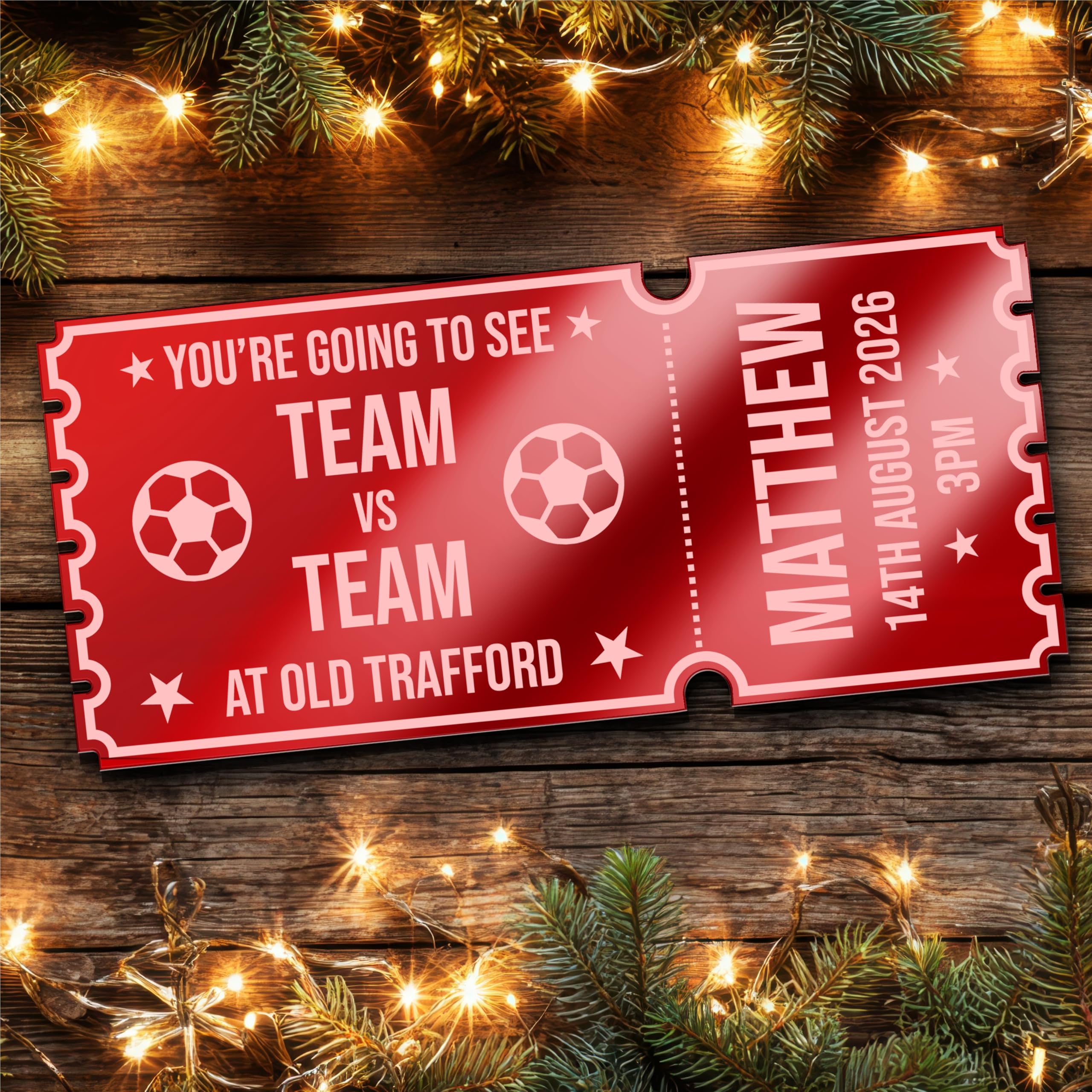 Red Mirror Acrylic Ticket Surprise Football Match Any Game Personalised Any Text Voucher | Custom Surprise Reveal Voucher Ticket | Announcement Greeting Card | Note Card