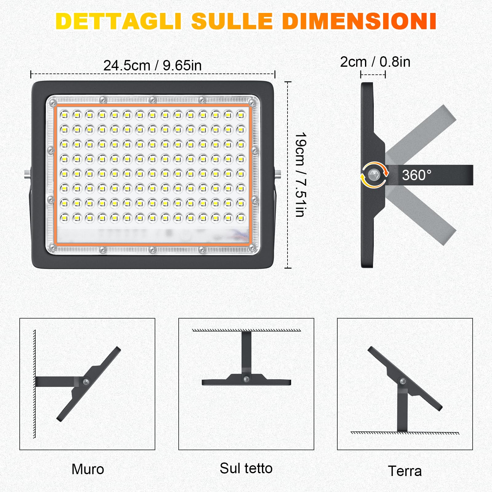 CREATESTAR 100W Faretto LED da Esterno,2pcs Faretto Led con Spina,6500K bianco naturale,Super illuminoso Faro led da 10000 lumen Faretti led Impermeabile IP66 per cortile, giardino, garage, tetto.