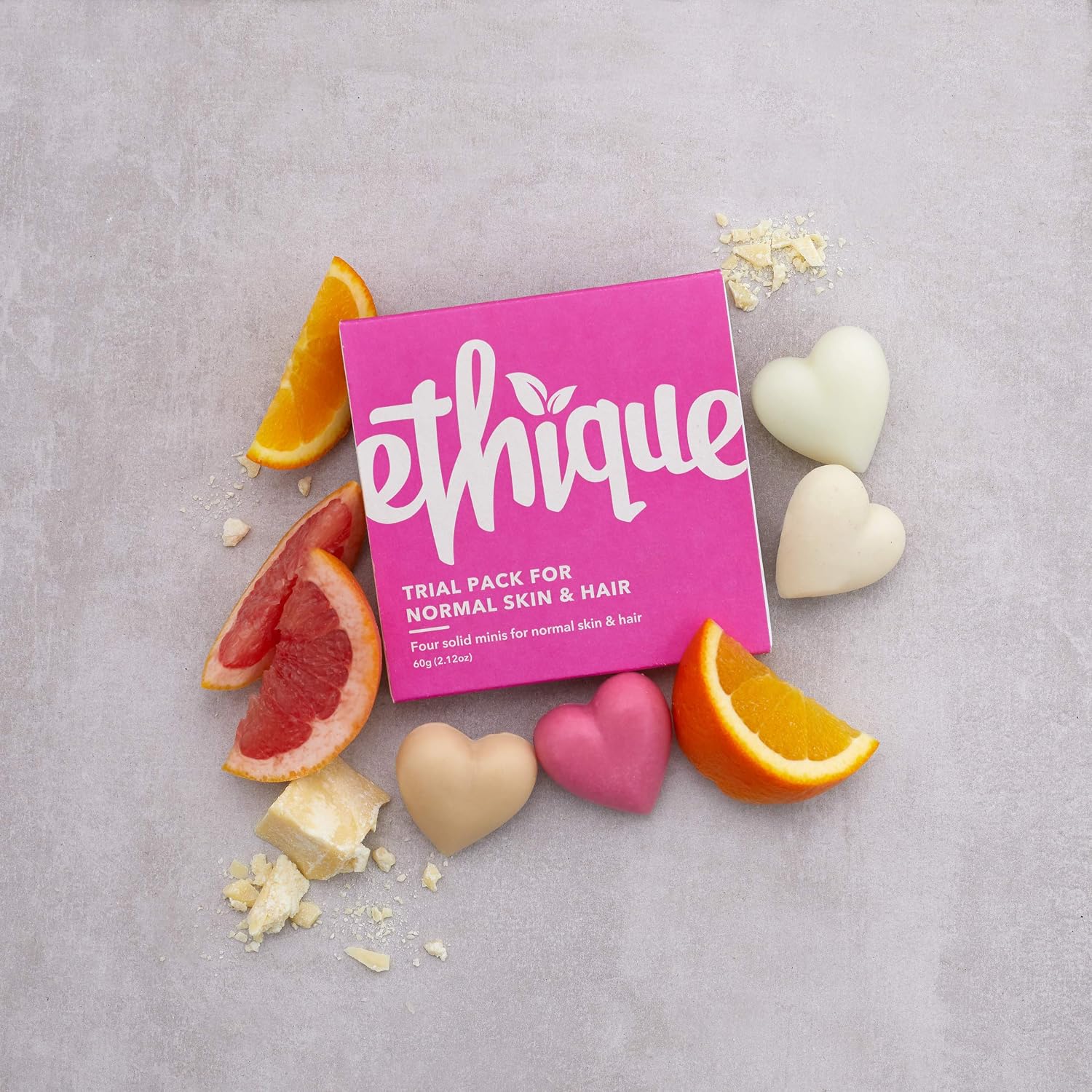 Ethique Trial Pack for Balanced Skin & Hair - Shampoo, Conditioner, Face Cleanser & Body Butter - Plastic-Free, Vegan, Cruelty-Free, Eco-Friendly, 4 Travel Bars, 2.12 oz (Pack of 1)