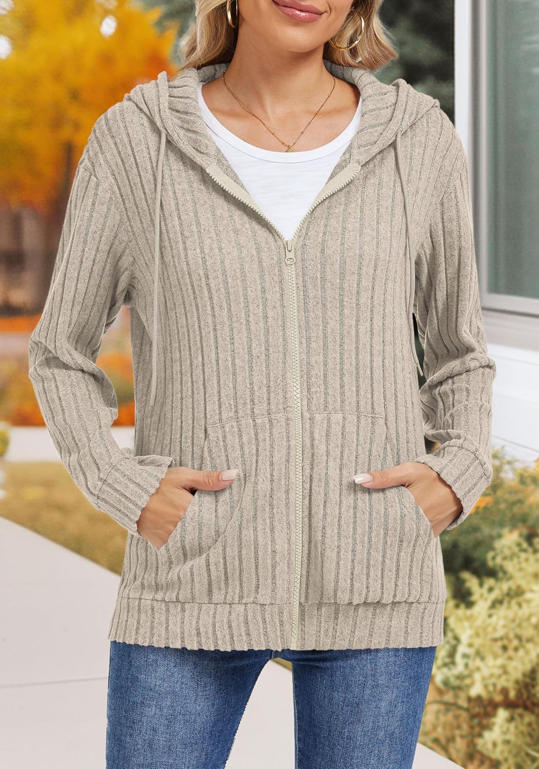 VIISHOW Womens Fall Lightweight Zip Up Hoodies Sweatshirts Comfy Loose Long Sleeve Sweatshirt Solid Color Jacket with Pockets - Image 3