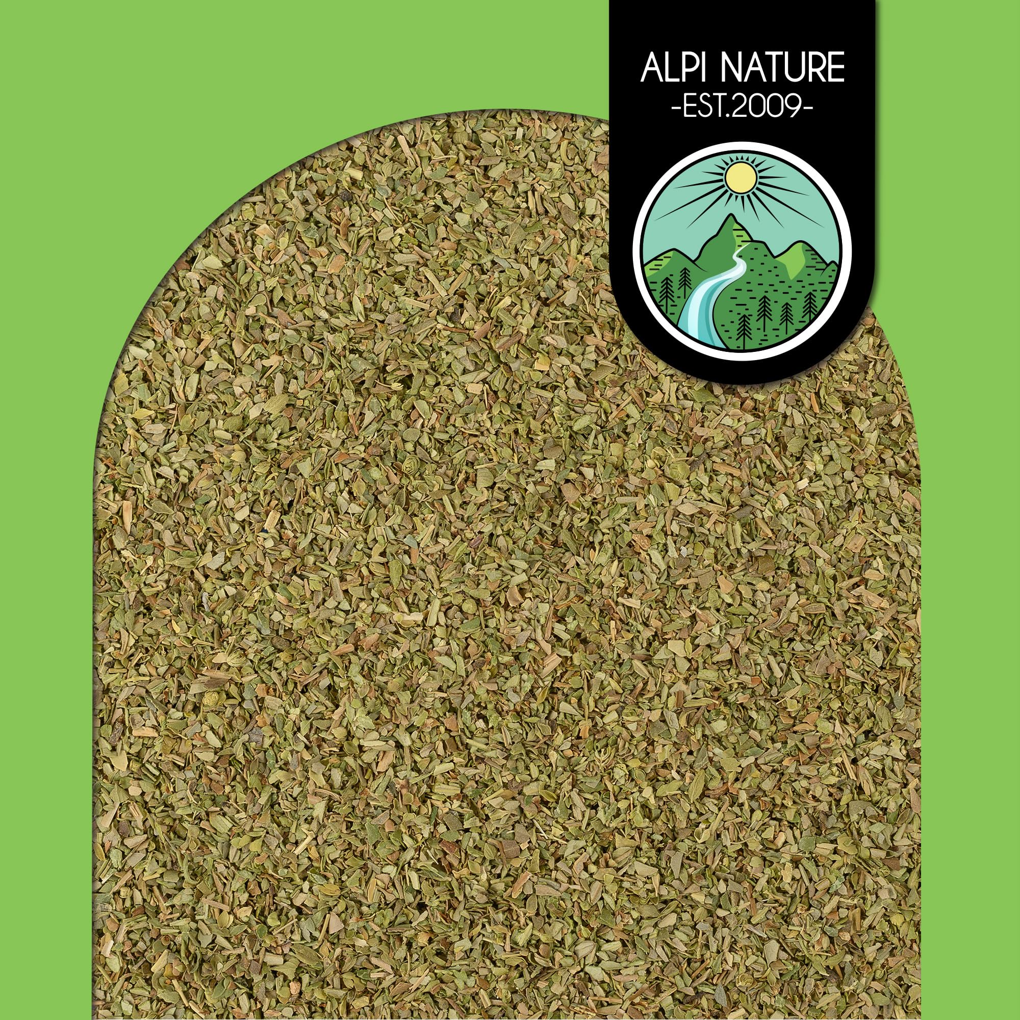 Alpi Nature Bio Oreegano Reblelt (250G) Oreegano z kontrolowanej uprawy organicznej bezglutenowy bez laktozy test laboratoryjny wegański 100% naturalny bez dodatków
