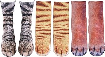 Animal Paws Socks - Funny 3D Animal Socks Crazy Cat Tiger Dog Paw Crew Socks Novelty Socks Gag Gifts