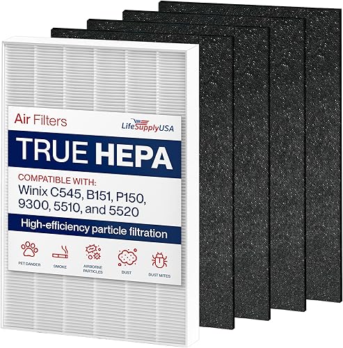 Filtro de repuesto HEPA C545 compatible con purificador de aire Winix, HEPA + 2 filtros de carbono, reemplazo del purificador de aire C545 para