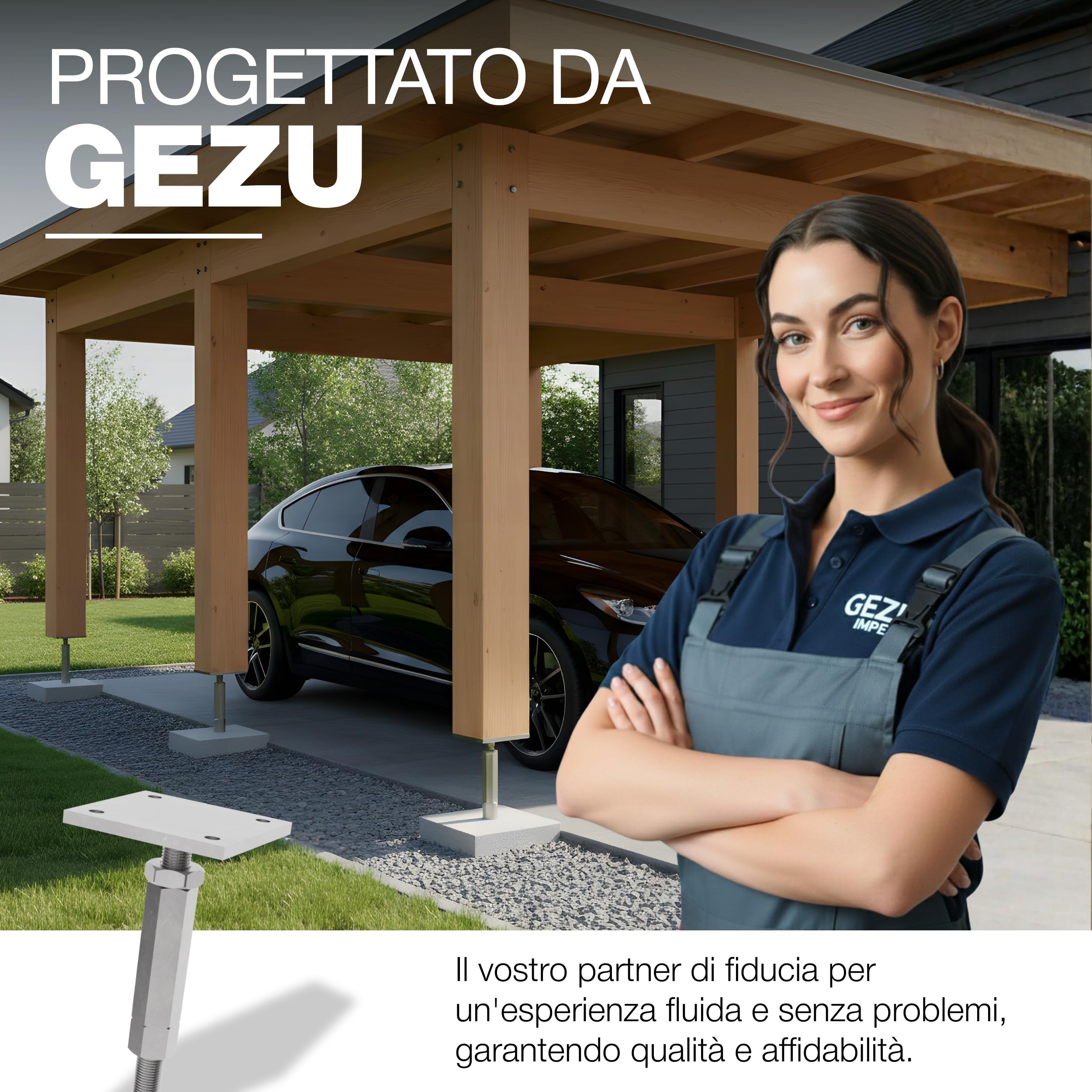 GeZu Impex Supporto per Pali Regolabile 80 x 80 mm Set di 8 | Zincato Caldo Ancoraggi per Pali Regolabili in Altezza Supporto per Recinzione con Base Elevata
