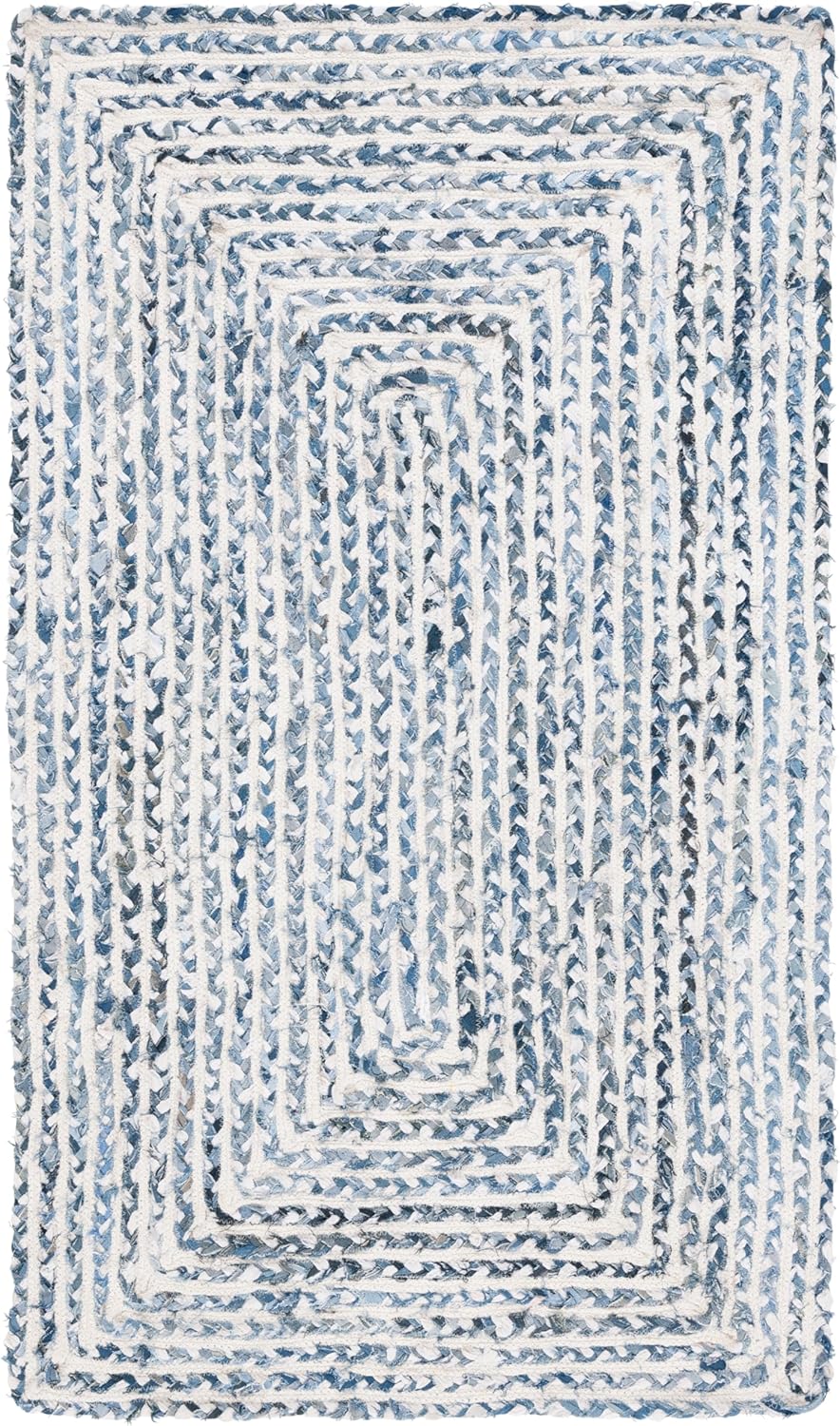 SAFAVIEH Braided Collection Accent Rug - 4' x 6', Blue & Ivory, Handmade Farmhouse Cotton, Ideal for High Traffic Areas in Entryway, Living Room, Bedroom (BRD260M)