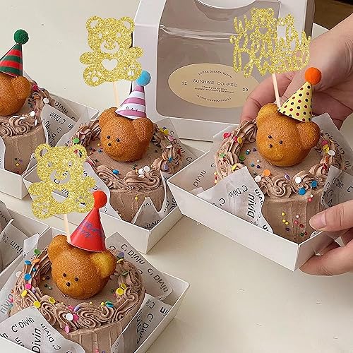 Miniatura 4 de Rsstarxi Paquete de 24 adornos para cupcakes con texto en inglés We Can Bearly Wait (We Can Bearly Wait para cupcakes, oso con purpurina marrón,