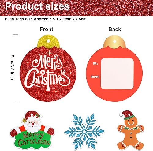 Miniatura 2 de Giiffu 80 etiquetas de Navidad, etiquetas de regalo de Papá Noel de Navidad, etiquetas de regalo de papel con purpurina, etiquetas de nombre