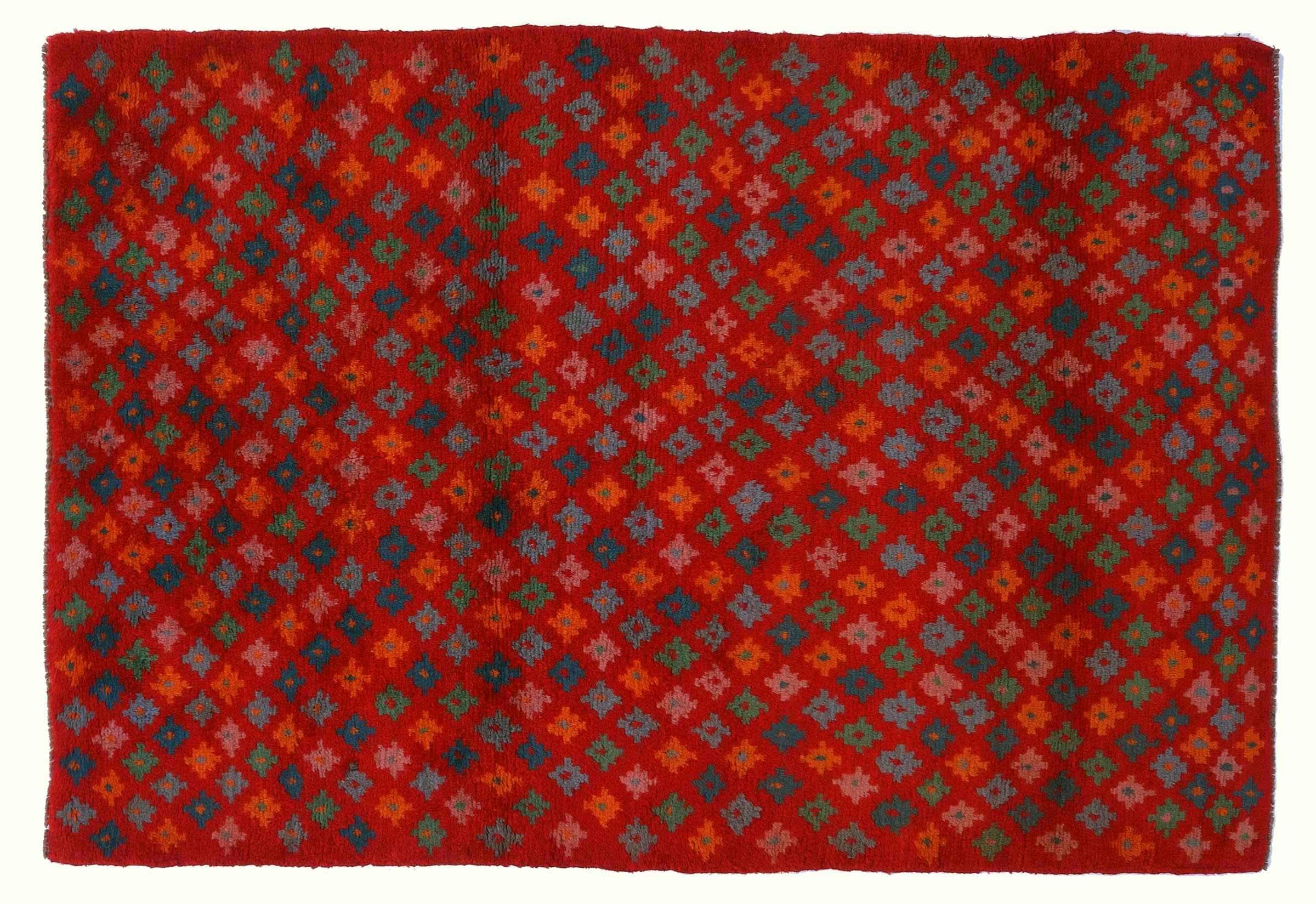 Tapis Gabbeh 120x170 cm noué main oriental rouge à poils courts pièce unique