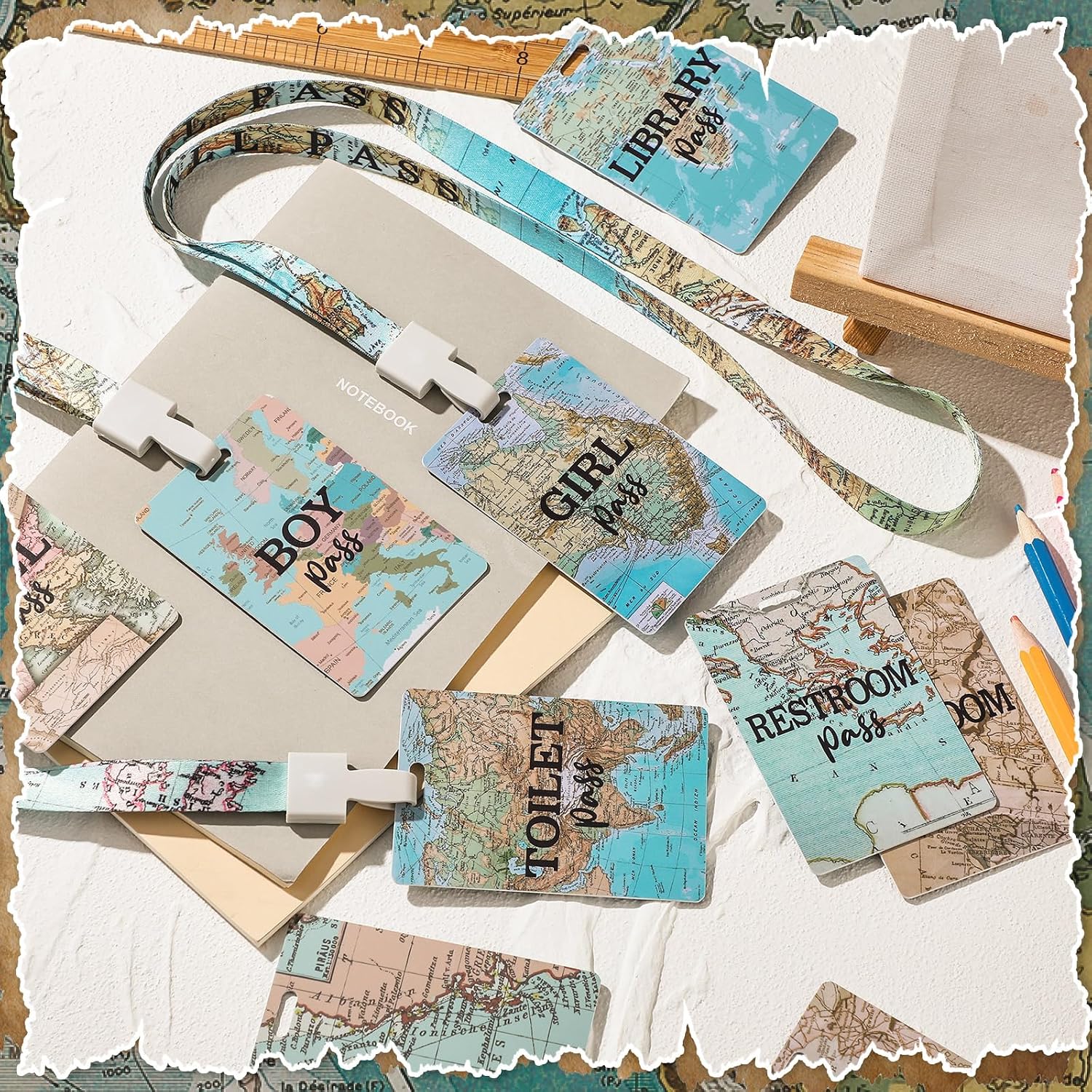 Travel Map Hall Pass Lanyards 14 Pack PVC School Office Classroom Supplies image 3