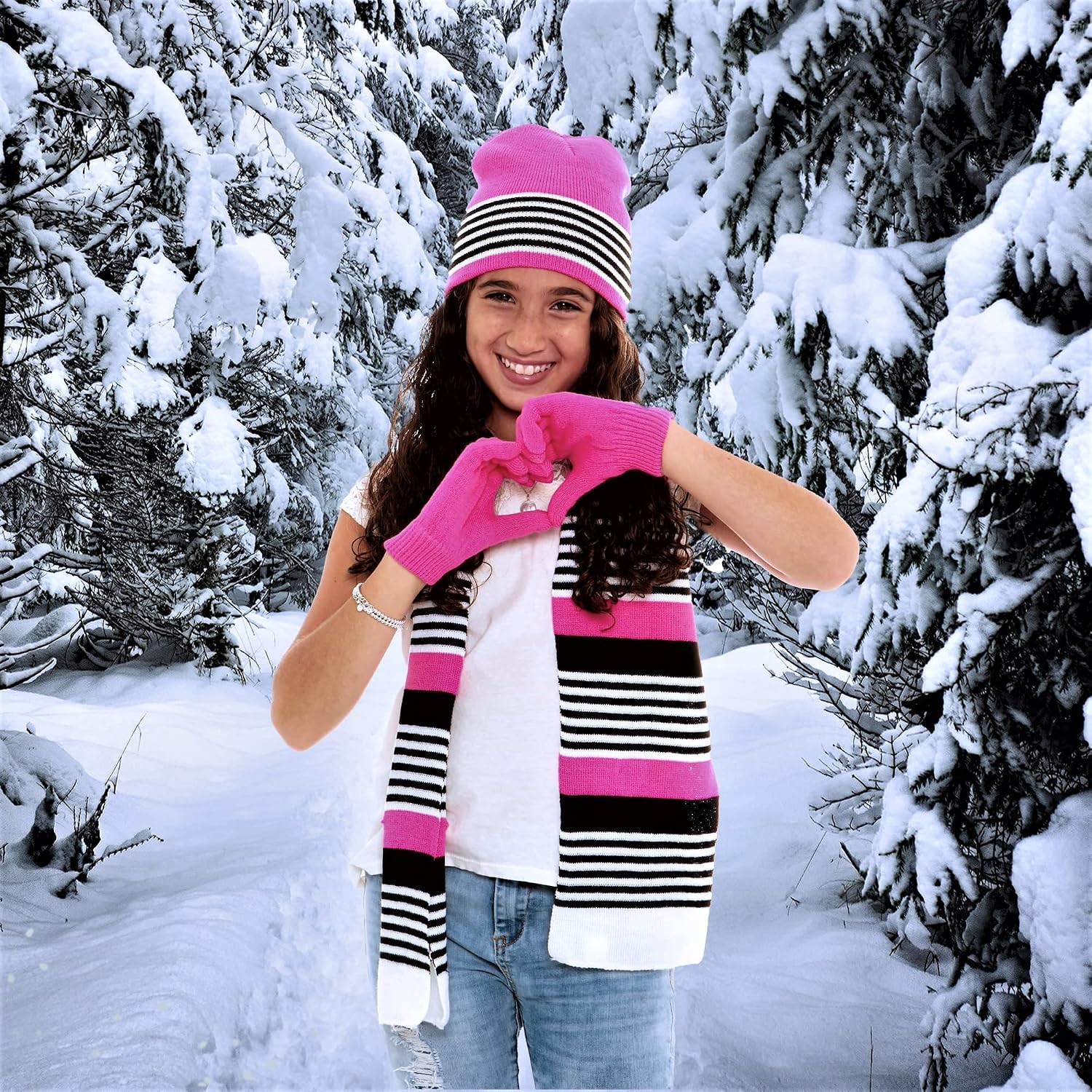 Swak Girls Hat,Scarf & Glove Set-Kids Cold Weather Winter Accessories-Childrens 3 Pc Beanie set-Big Girls Hat Scarves & Glove