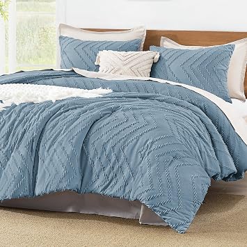 Litanika Grayish Blue Full Comforter Sets, Lightweight Fluffy Bedding Comforter Sets for Bed, 3 Pieces Down Alternative Comforter Bed Set Gift Choice (79x90Inches, 1 Comforter and 2 Pillow Shams)