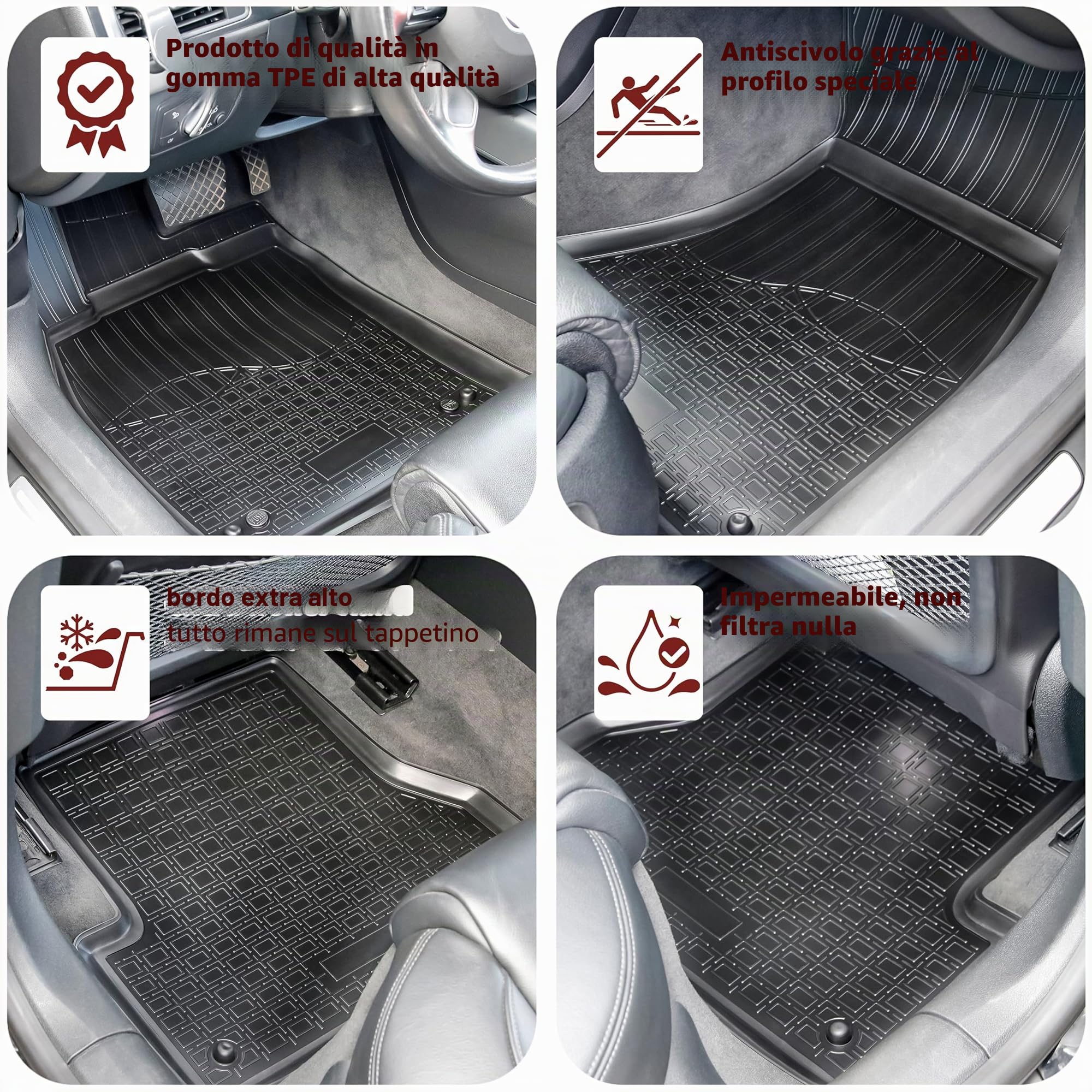 RECAMBO Set di tappetini in gomma e vasca per bagagliaio adatti per Nissan X-Trail, T32, piano di carico alto, dal 2014 al 100% su misura, tappetini per auto e bagagliaio in TPE antiscivolo di alta
