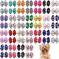 Vista 10 de PET SHOW 50 unidades/25 pares de lazos para el pelo de perro pequeño con bandas de goma con diamantes de imitación para cachorros, moño