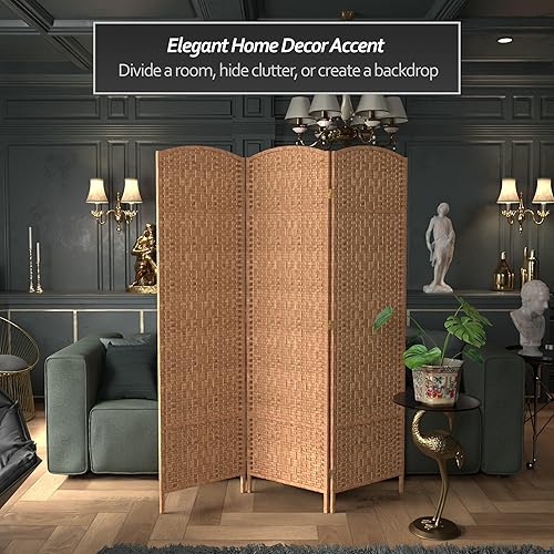 Miniatura 2 de Divisor de ambiente resistente de 6 pies, pantalla de privacidad plegable de fibra de ratán con patrón de diamante, Madera, Natural Natural,Mocha