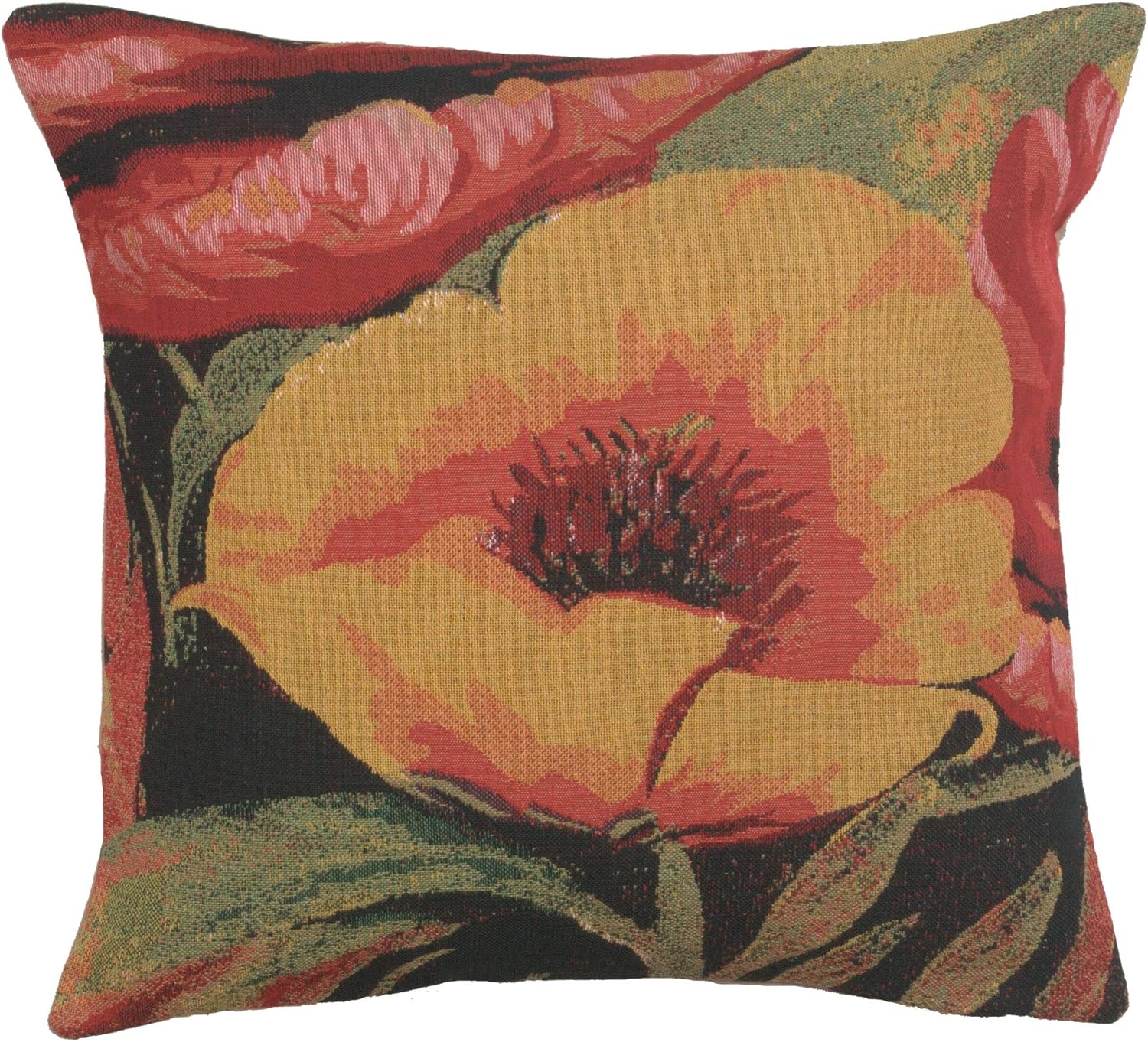 Charlotte Home Furnishings Decorative Pillow Covers for Couch 16x16 in Tapestry Spring Throw Pillow Cover for Living Room Decor Cotta Black Floral Pillow Cover European Soft Cotton Jacquard Woven