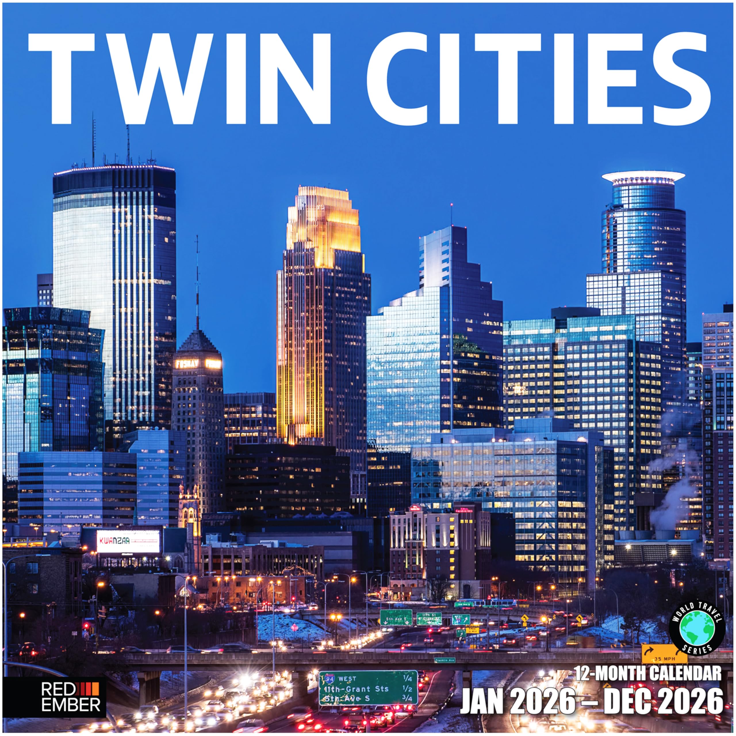RED EMBER Twin Cities 2026 Wall Calendar 12 Month | 12" x 24" Open | Thick & Sturdy Paper | Giftable | Calendar 2026
