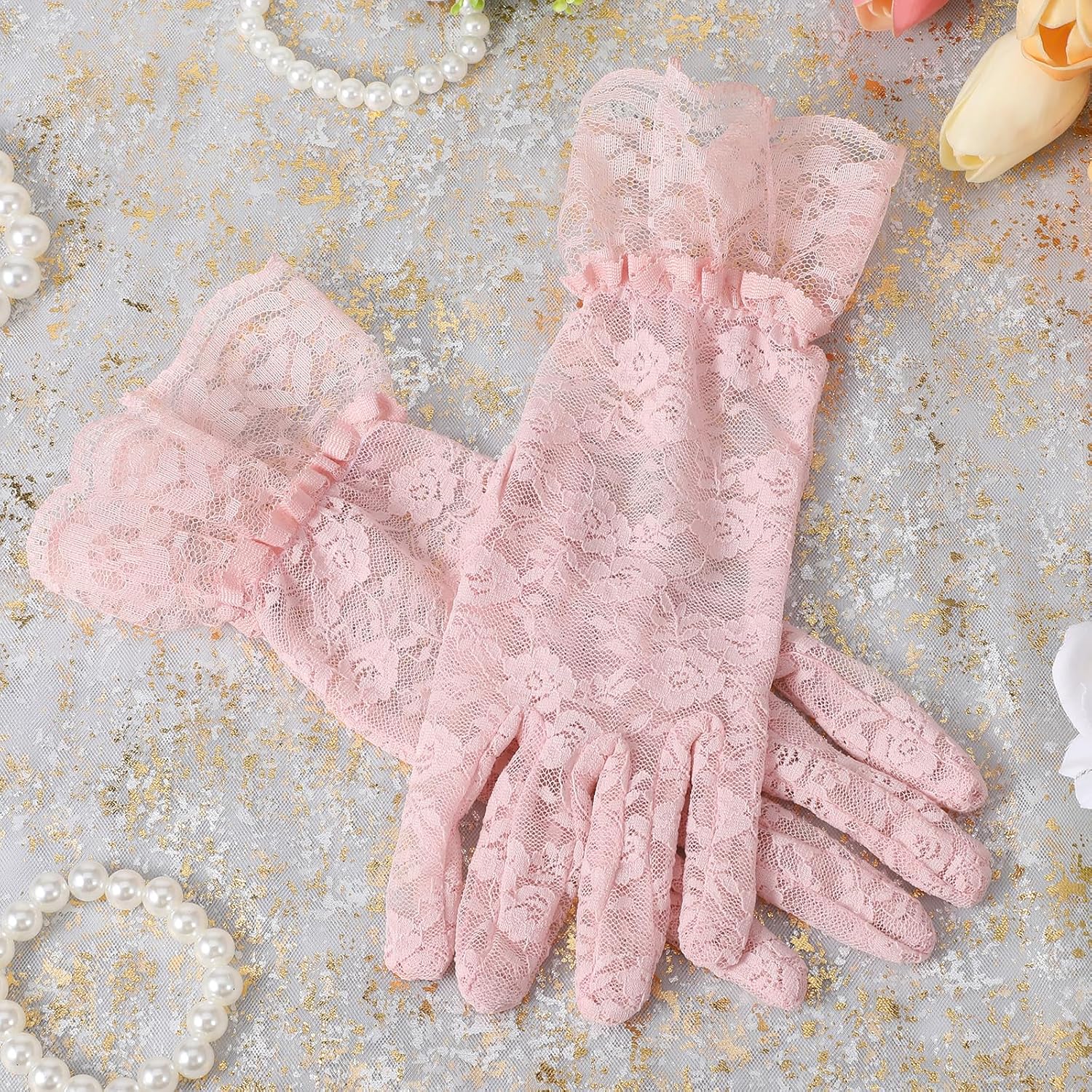 Women Lace Gloves Short Wedding Glove Tea Party Gloves Courtesy Glove for Opera Evening Wedding Tea Party Prom 1920s - Image 5