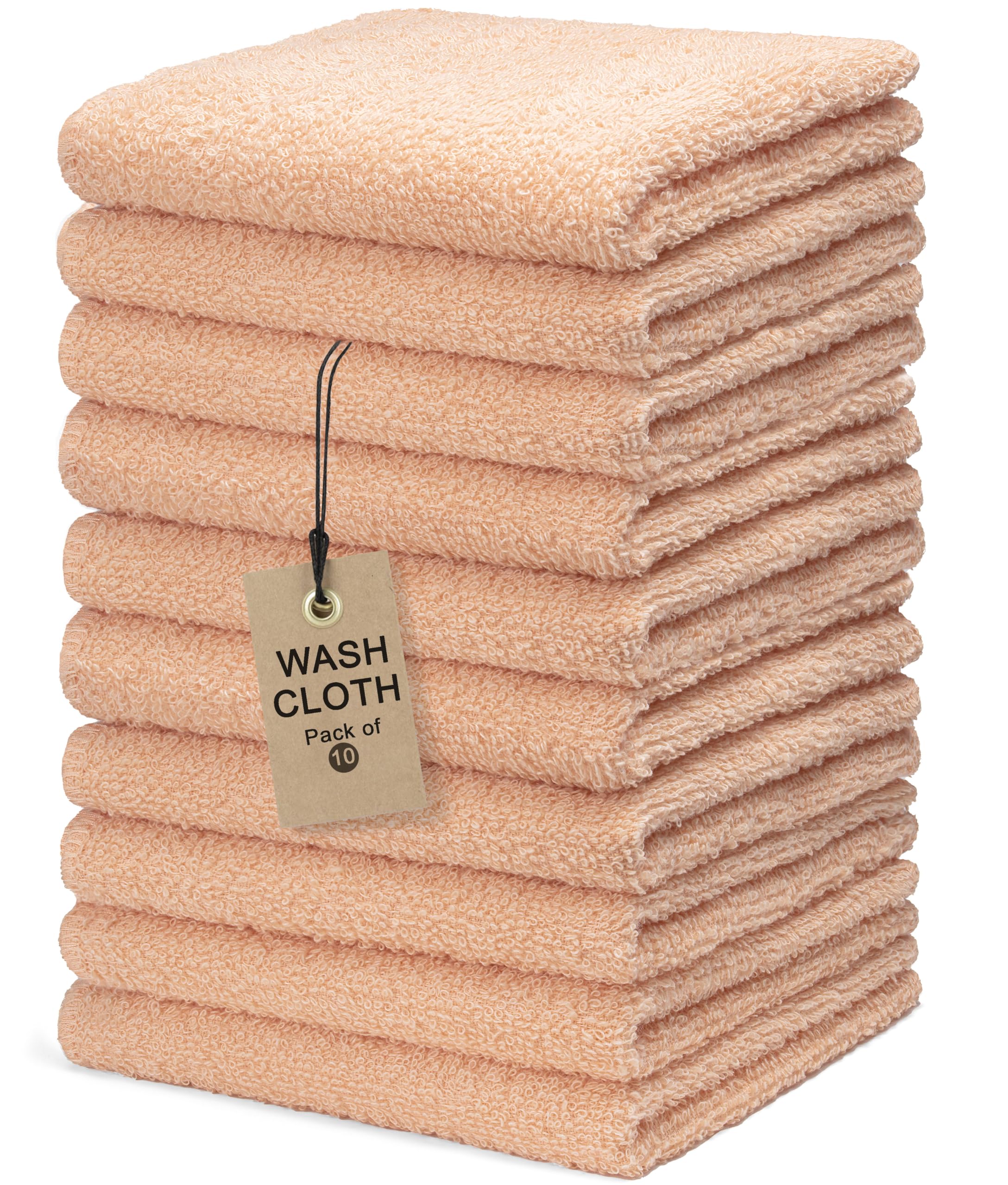 Textila Terry Wash Cloths – Pack of 10, Soft Peach, 12x12 Inches – Soft, Absorbent & Multipurpose Cotton Washcloths for Face, Hand, Bath, Kitchen, Spa