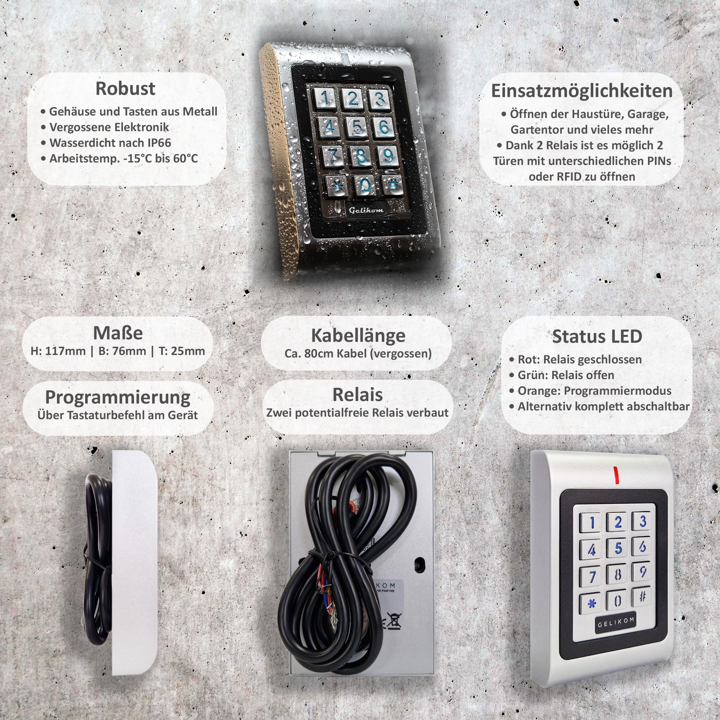 SK1 RFID und PIN Codeschloss 2 Relais Wasserdicht Türöffner Transponder Passwort + Netzteil