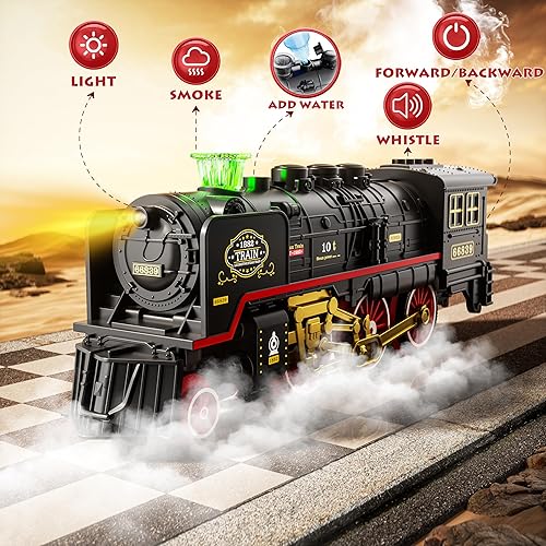 Miniatura 2 de Funwee Juego de tren para debajo del árbol de Navidad, juguete de tren eléctrico con humo, luces y sonido, modelo de tren de locomotora con pista,