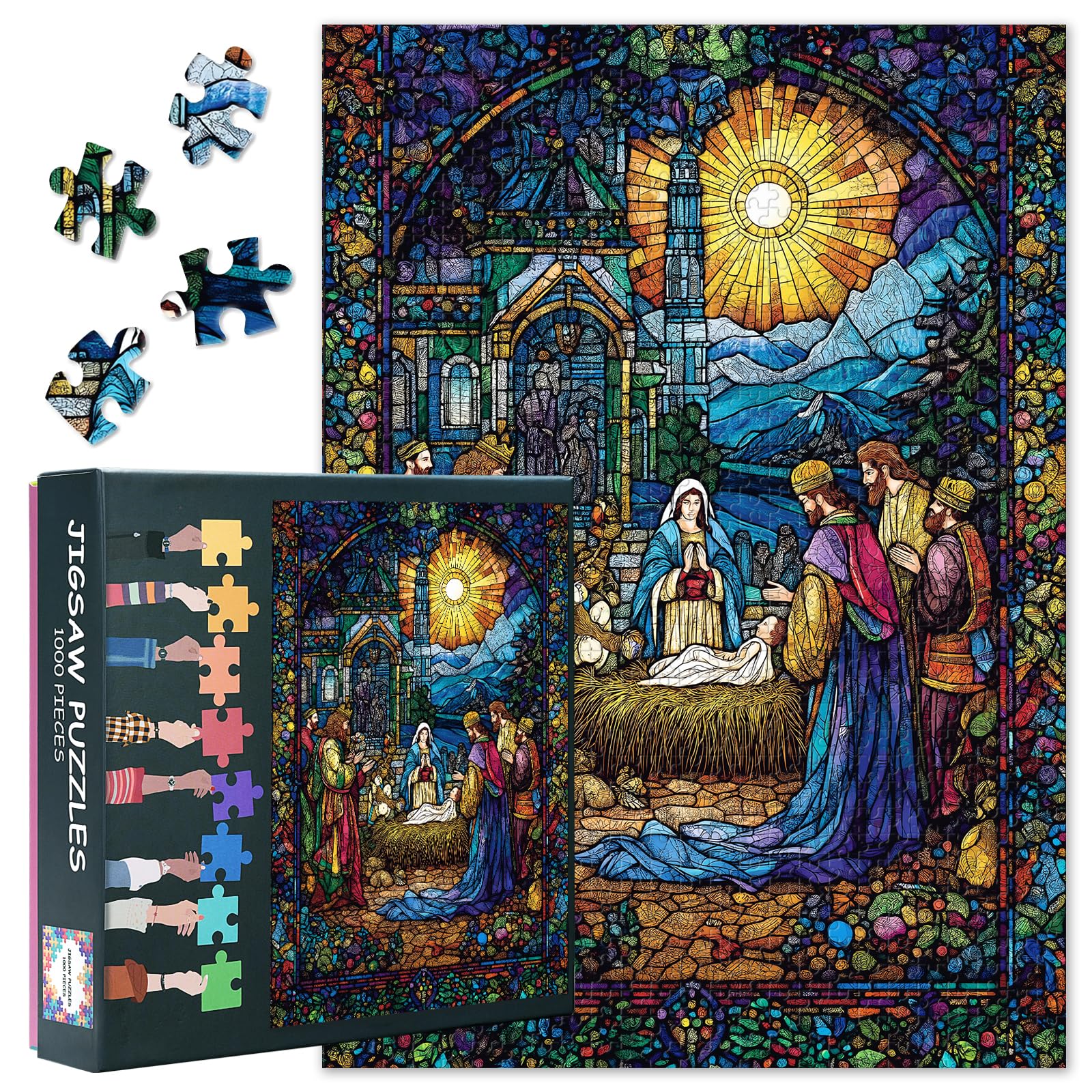 Puzzles for Adults 1000 Pieces, The Birth Of Jesus Christ Jigsaw Puzzles, Stained Glass Adult Puzzle for Adults, Educational Fun Games or Toys for Elders Friends 20X27 INCH — image 1