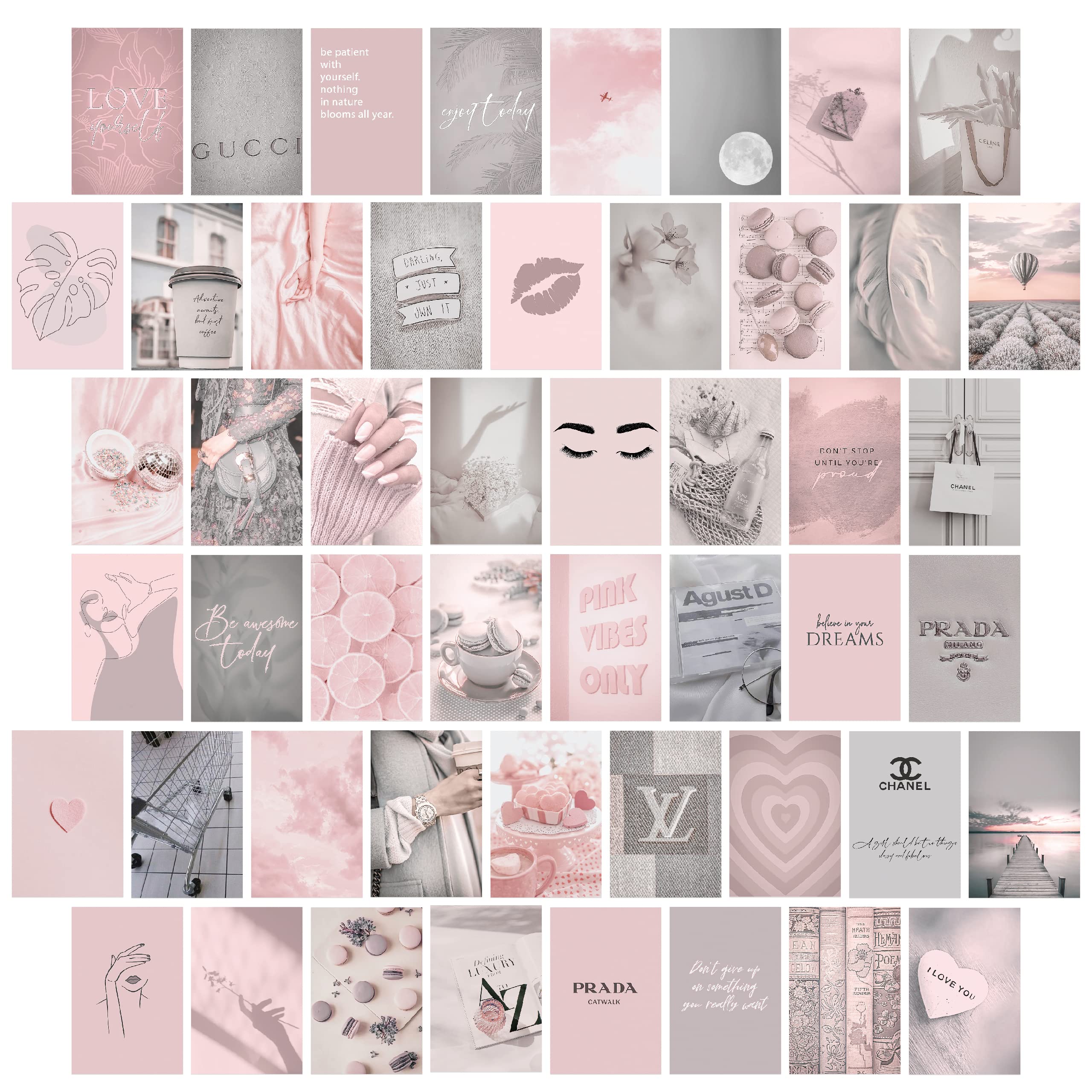 Buy Grey Pink Room Decor Aesthetic Wall Collage Kit, Pink Grey and