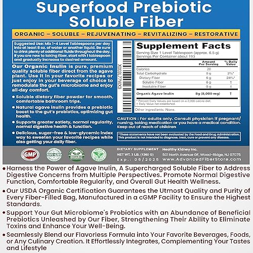 Miniatura 6 de Polvo de inulina orgánico (16 oz1 libra) Polvo de inulina de agave suave, suplemento de fibra de inulina soluble prebiótico. Apoyo digestivo para la