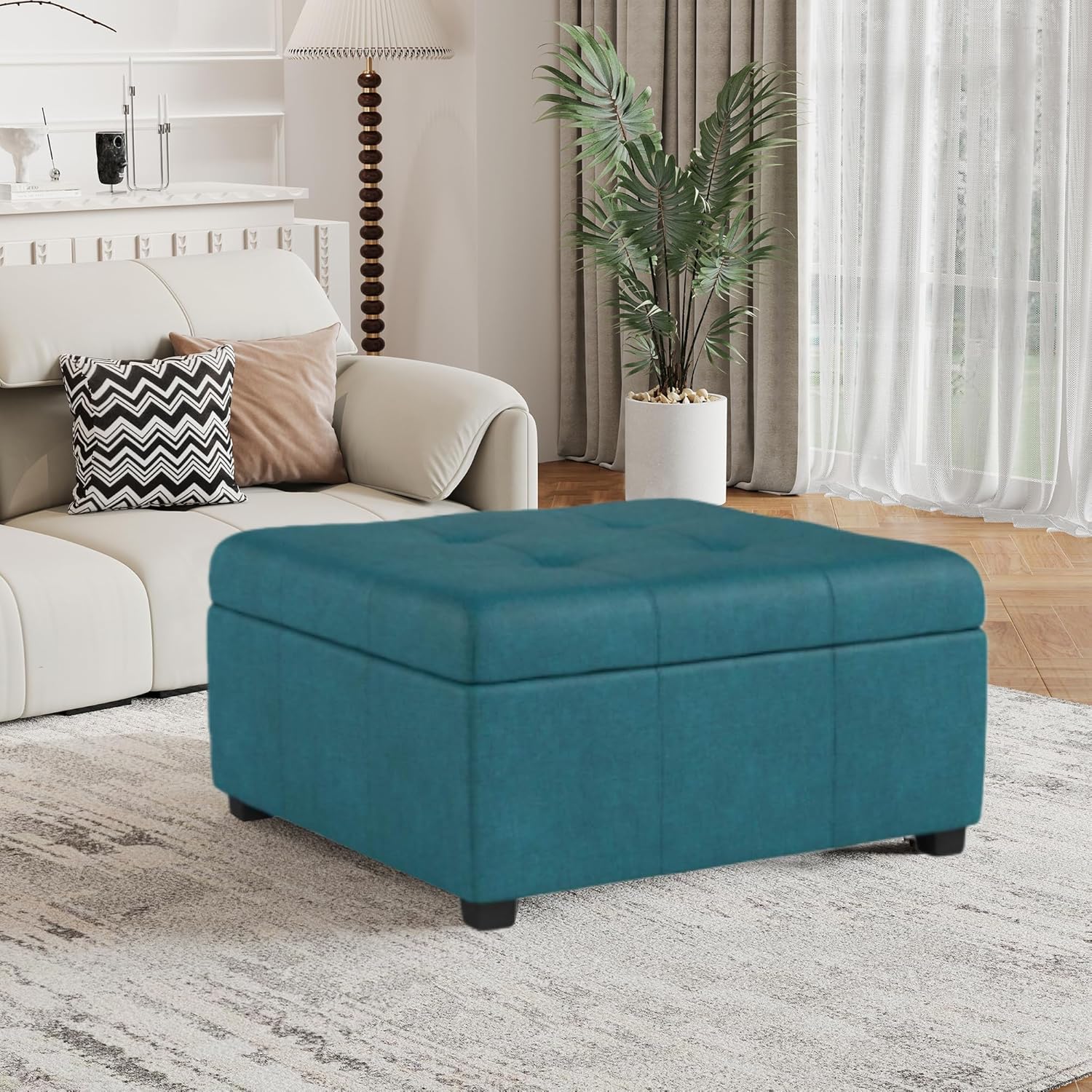 31-inch Big Square Storage Ottoman Coffee Stand wth liftng platfrm, Generous Space - Ideal for Lounge orgainzaton (A-Blue)